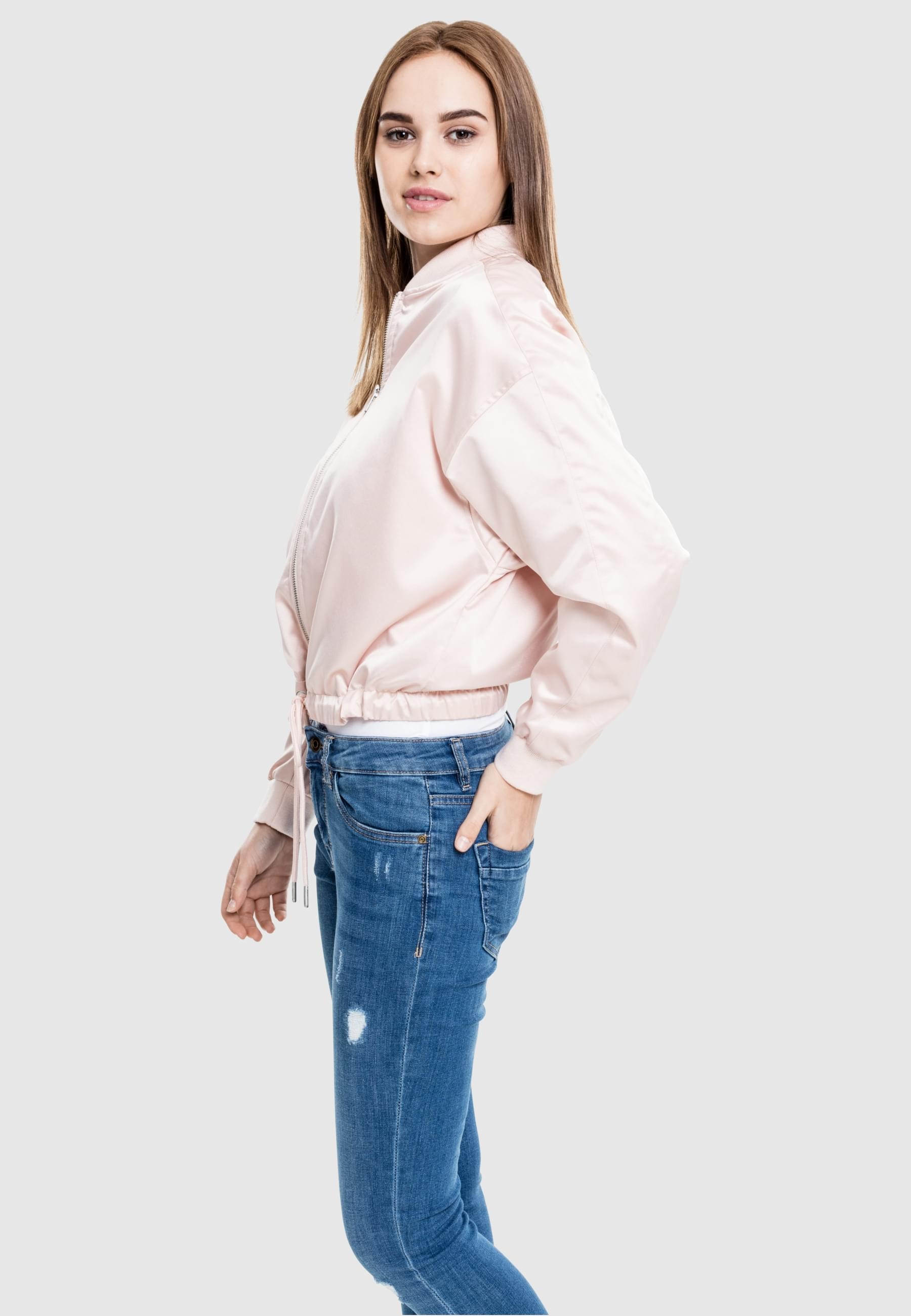 URBAN CLASSICS Allwetterjacke »Urban Classics Damen Ladies Satin Kimono Blouson«, (1 St.), ohne Kapuze