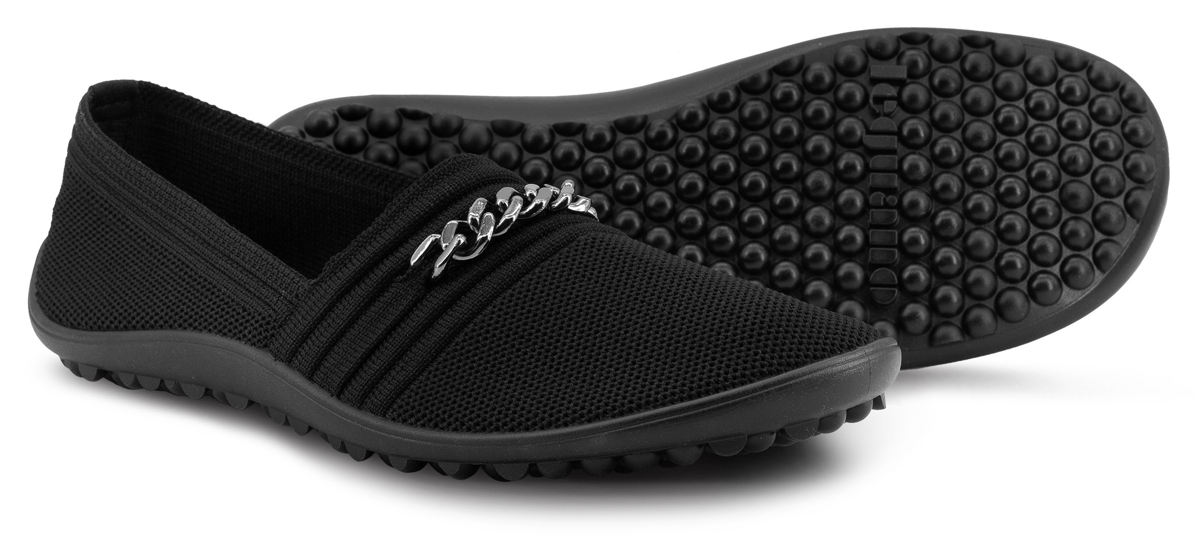 Barfußschuh LEGUANO "LADY FAMOUS", Damen, Gr. 37, schwarz, Textil, Schuhe Barfußschuh, Flats, Ballerina, Bequemschuh mit goldfarbener Zierkette 3