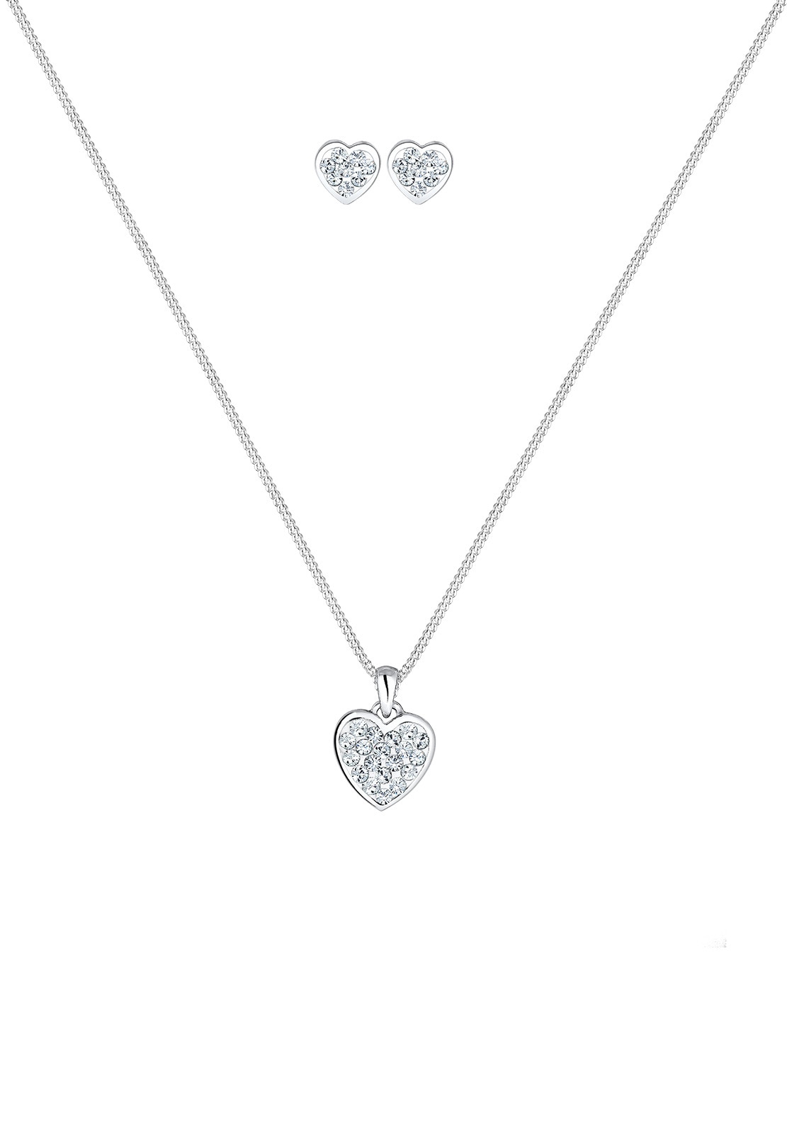 Elli Schmuckset »Herz Glas Kristalle Weiß 925 Sterling Silber«