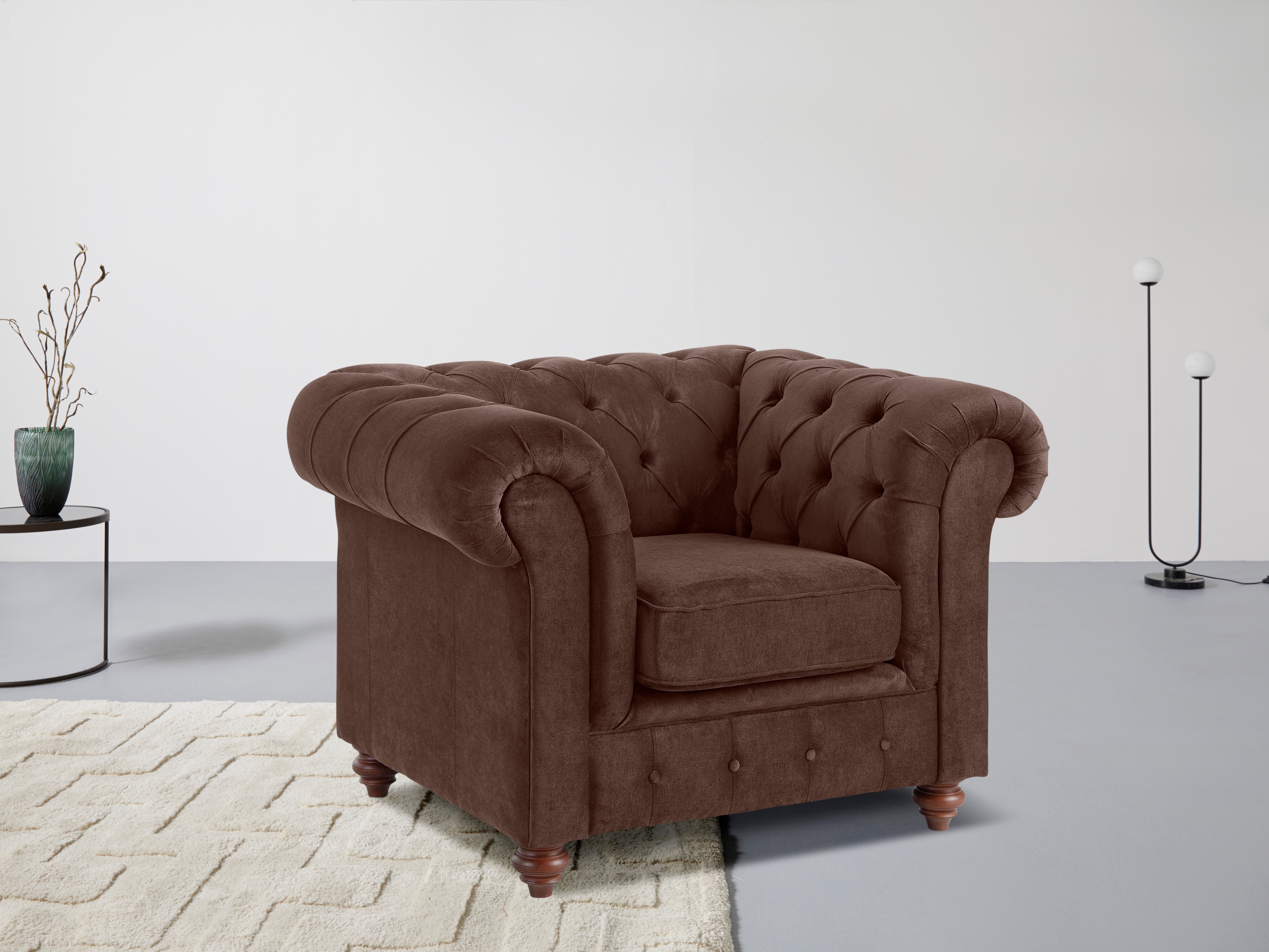 OTTO home Sessel "Chesterfield B/T/H: 105/69/74 cm" mit hochwertiger Knopfheftung, auch in Leder