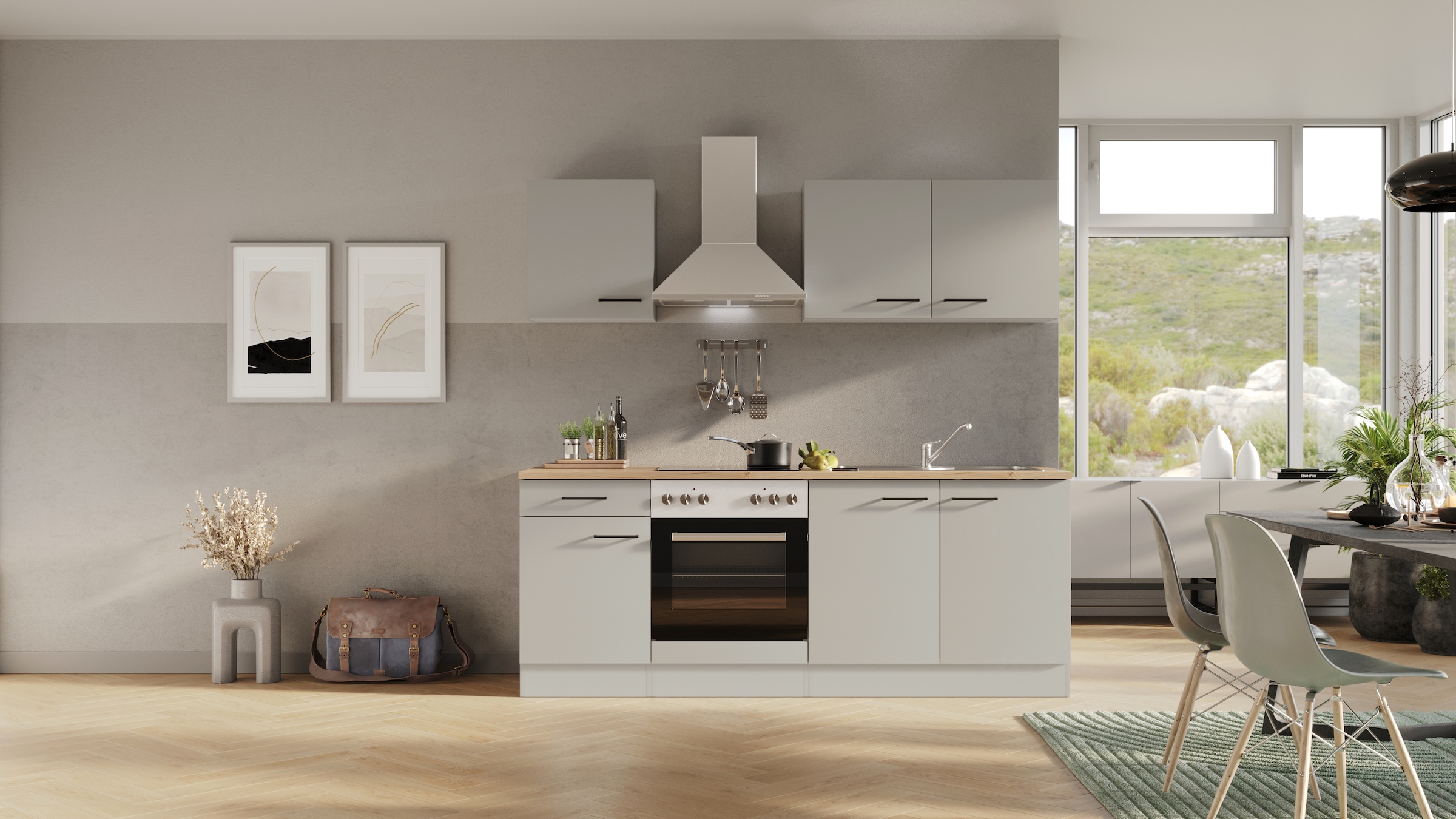 Flex-Well Küche "Lund" mit E-Geräten, Gesamtbreite 210 cm,glänzende Fronten