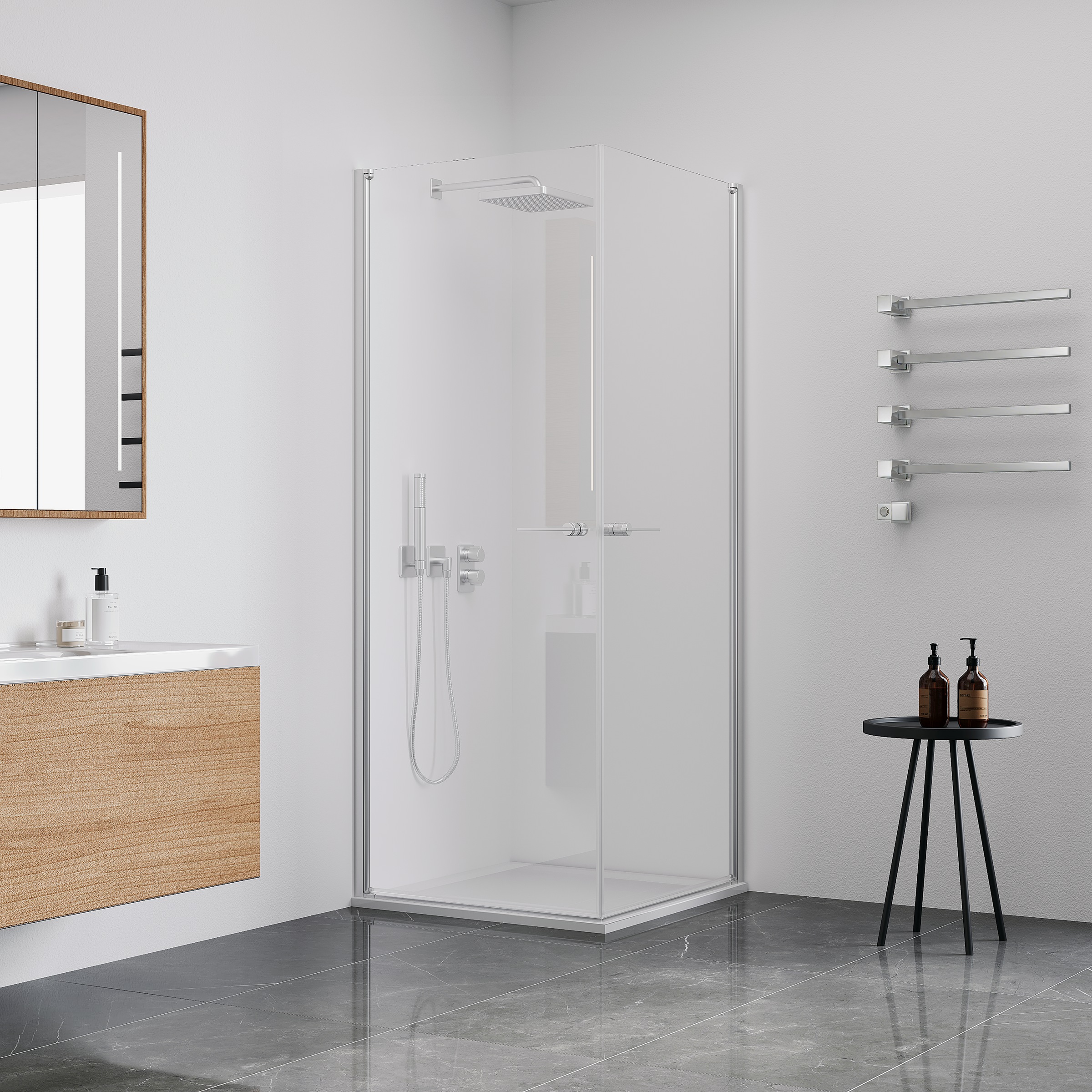 welltime Eckdusche "Firenze" Rahmenloses Design mit extravaganten Griffen, 6mm ESG