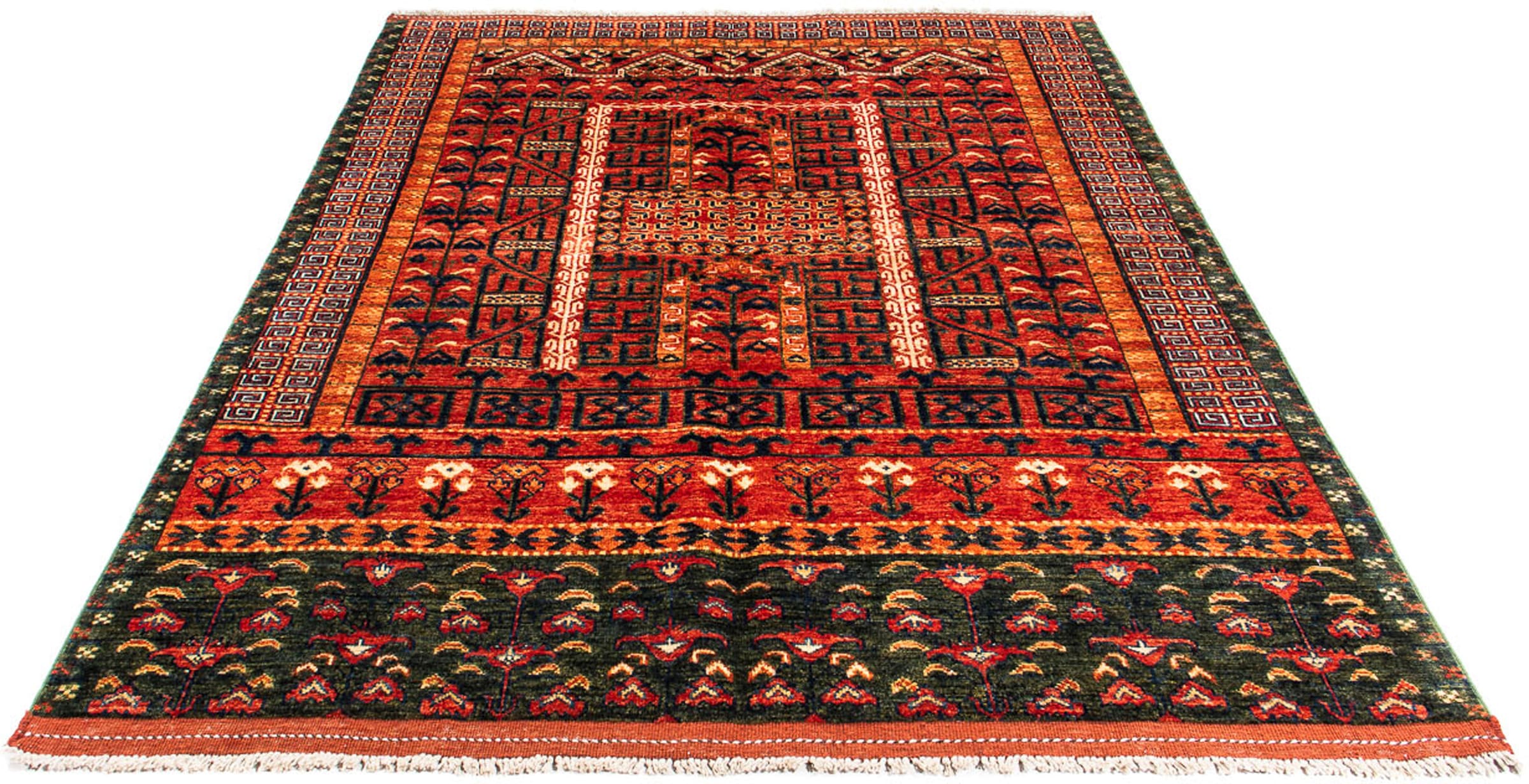 morgenland Orientteppich "Afghan - 196 x 158 cm - rot", rechteckig, 7 mm Höhe, Wohnzimmer, Handgeknüpft, Einzelstück mit