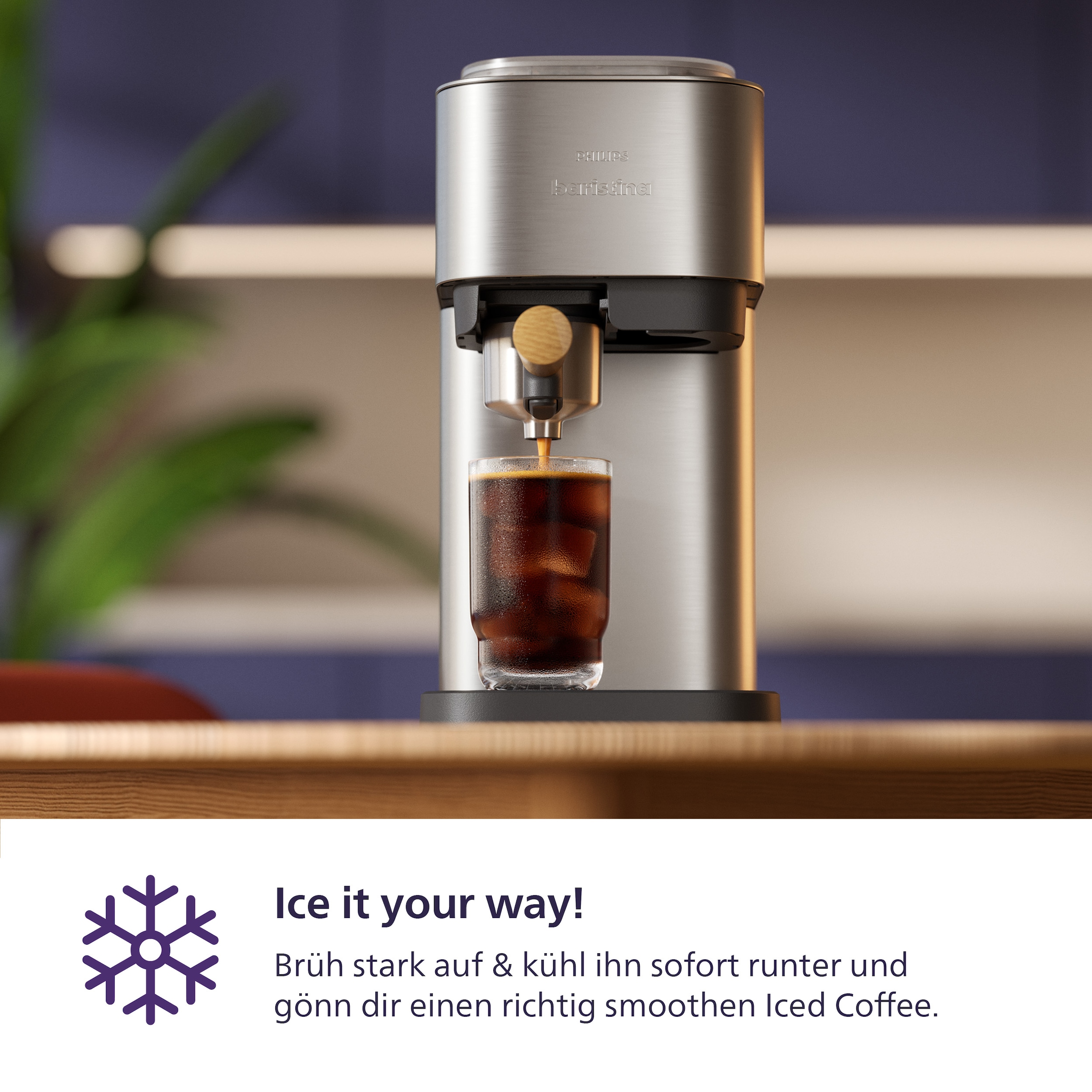 PHILIPS baristina Espressomaschine »Plus in Edelstahl BAR500/00 mit Mahlwerk für ganze Bohnen« Iced Coffee Funktion, 16 bar Pumpendruck, Edelstahl/Eschenholz