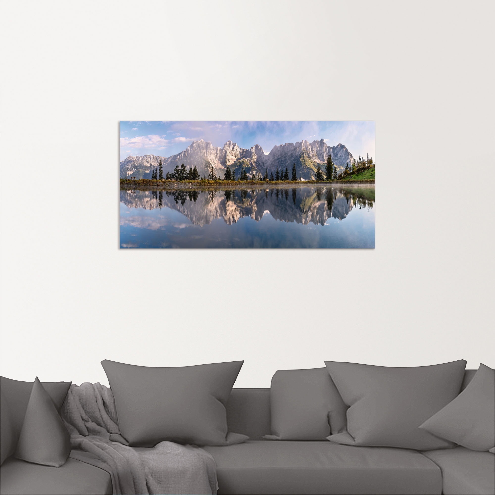Wandbild ARTLAND "Wilder Kaiser in Tirol", blau (farbe bild(er): blau), B:150cm H:75cm, Bilder, als Alubild, Leinwandbild, Poster in verschied. Größen 2