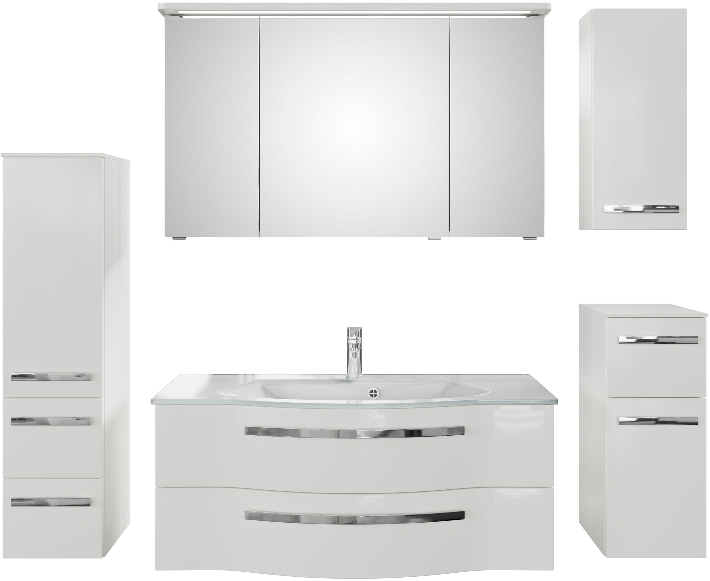 Saphir Badmöbel-Set "Serie 4005, vormontiert, Glaswaschbecken, Spiegelschra günstig online kaufen