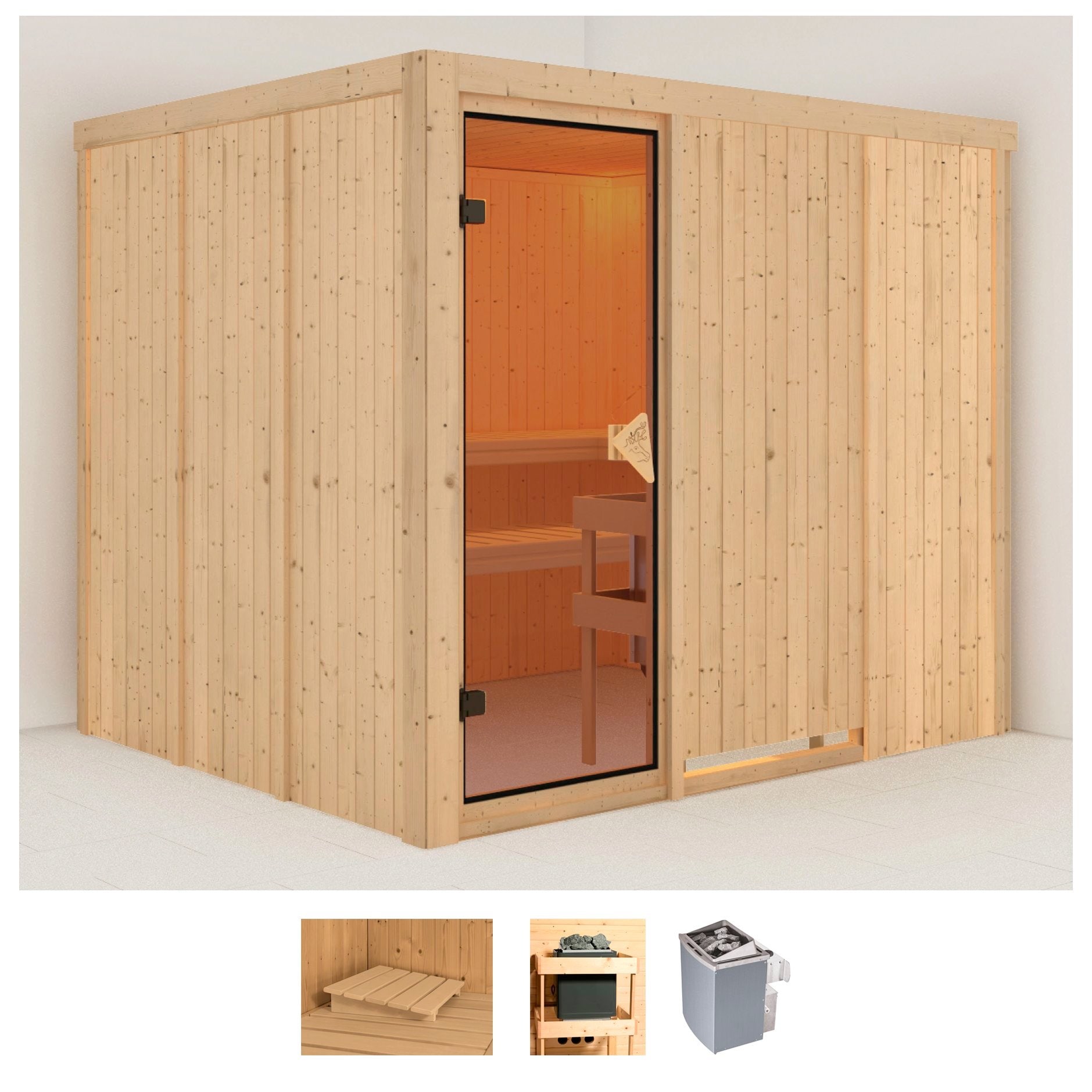 Karibu Sauna "Gitte" Set, Ofen 9 kW integr. Strg