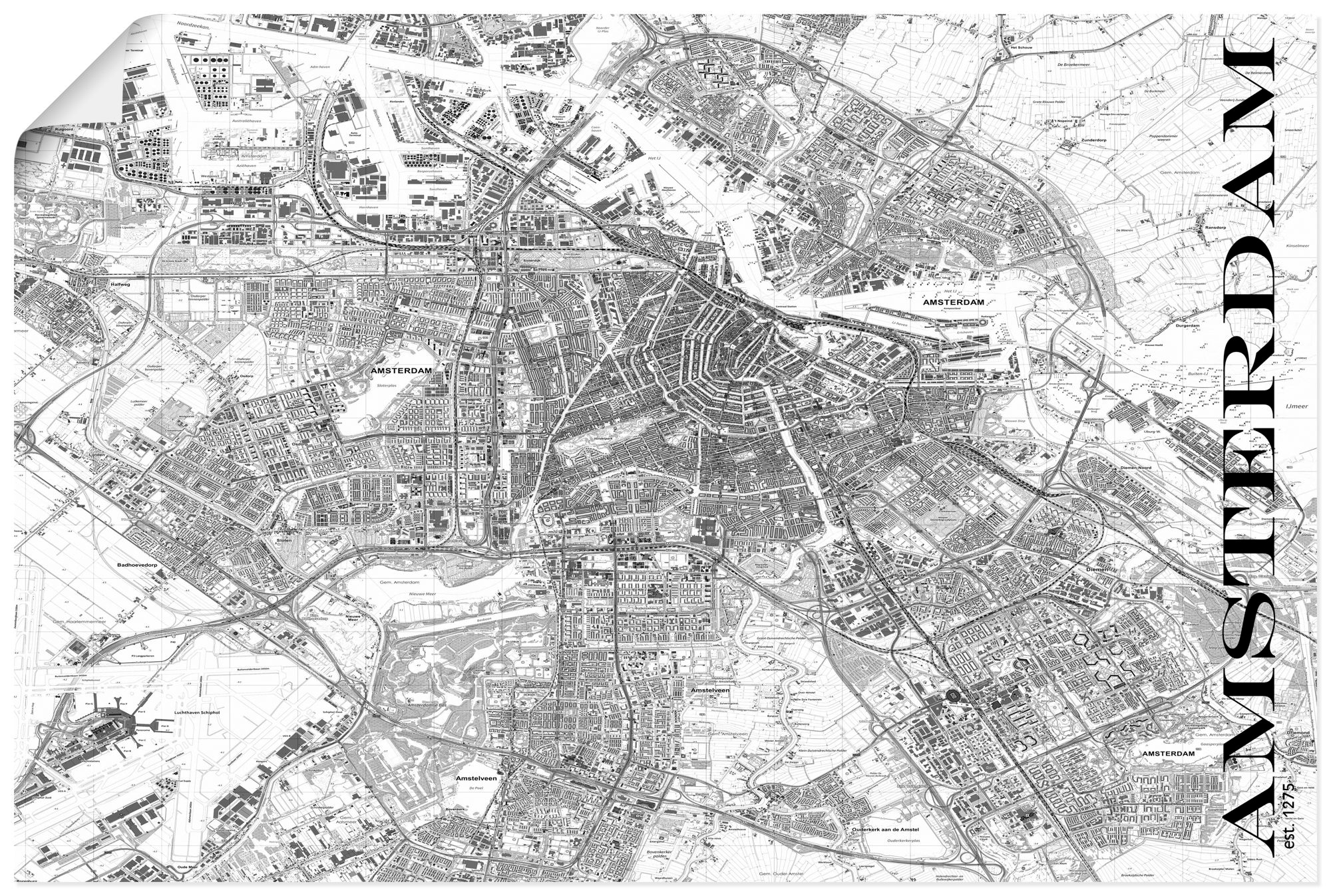 Artland Poster "Amsterdam Karte Straßen Karte", Niederlande, (1 St.), als Alubild, Leinwandbild, Wandaufkleber oder Post