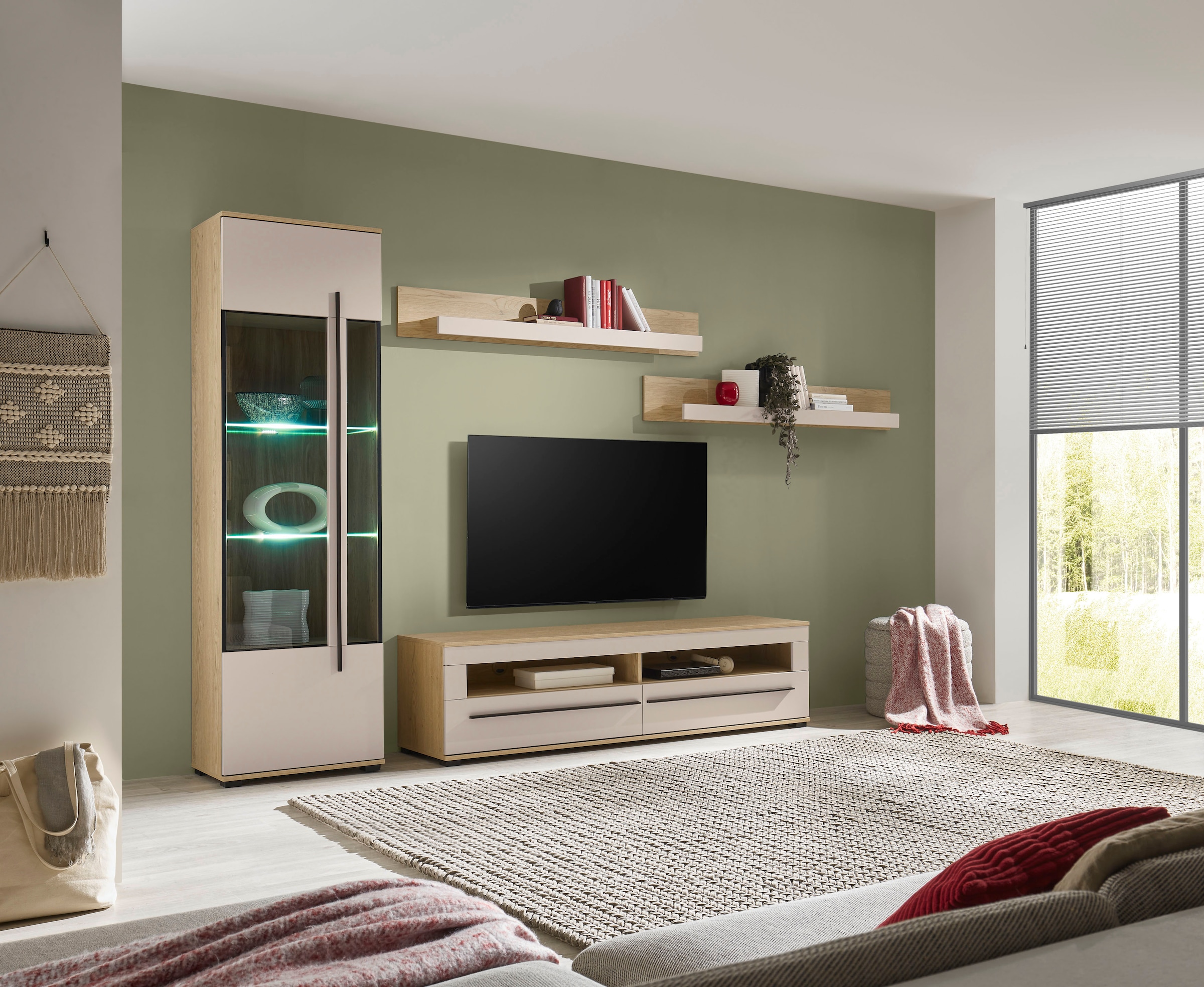Home affaire Wohnwand »Cantara, Anbauwand, Wohnzimmer-Set, in Eiche Evoke, Weiß oder Kaschmir« Set, 