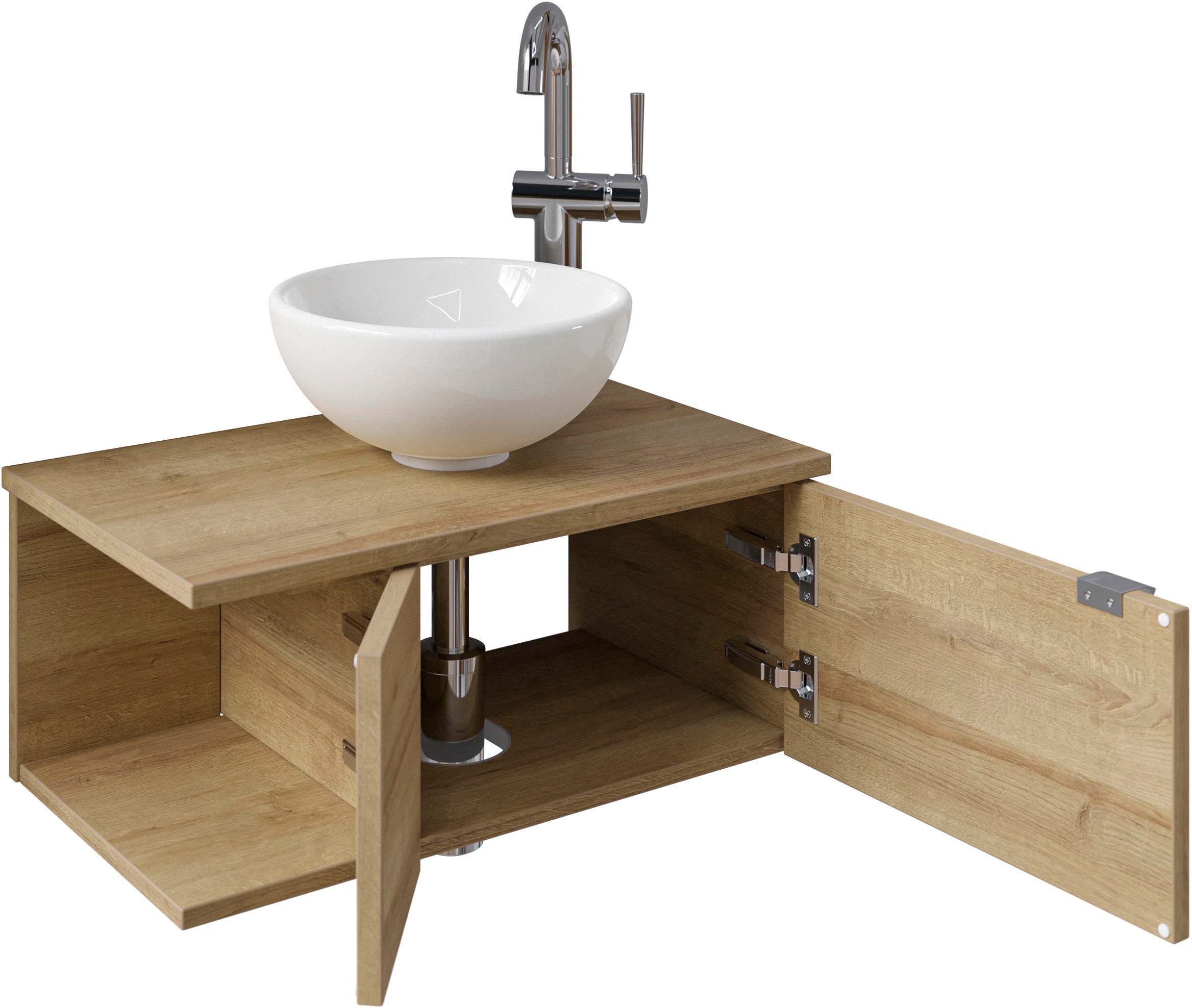 Saphir Badmöbel-Set »Serie 6915«, (4 St.), Gäste-Bad, 70 cm breit, mit LED-Spiegel, offenem Fach und 2 Türen