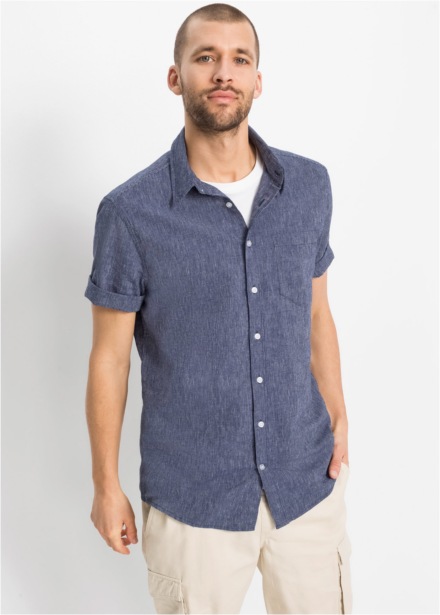 bonprix Regular Fit, aus Leinen-Baumwoll-Mix, mit Kentkragen
