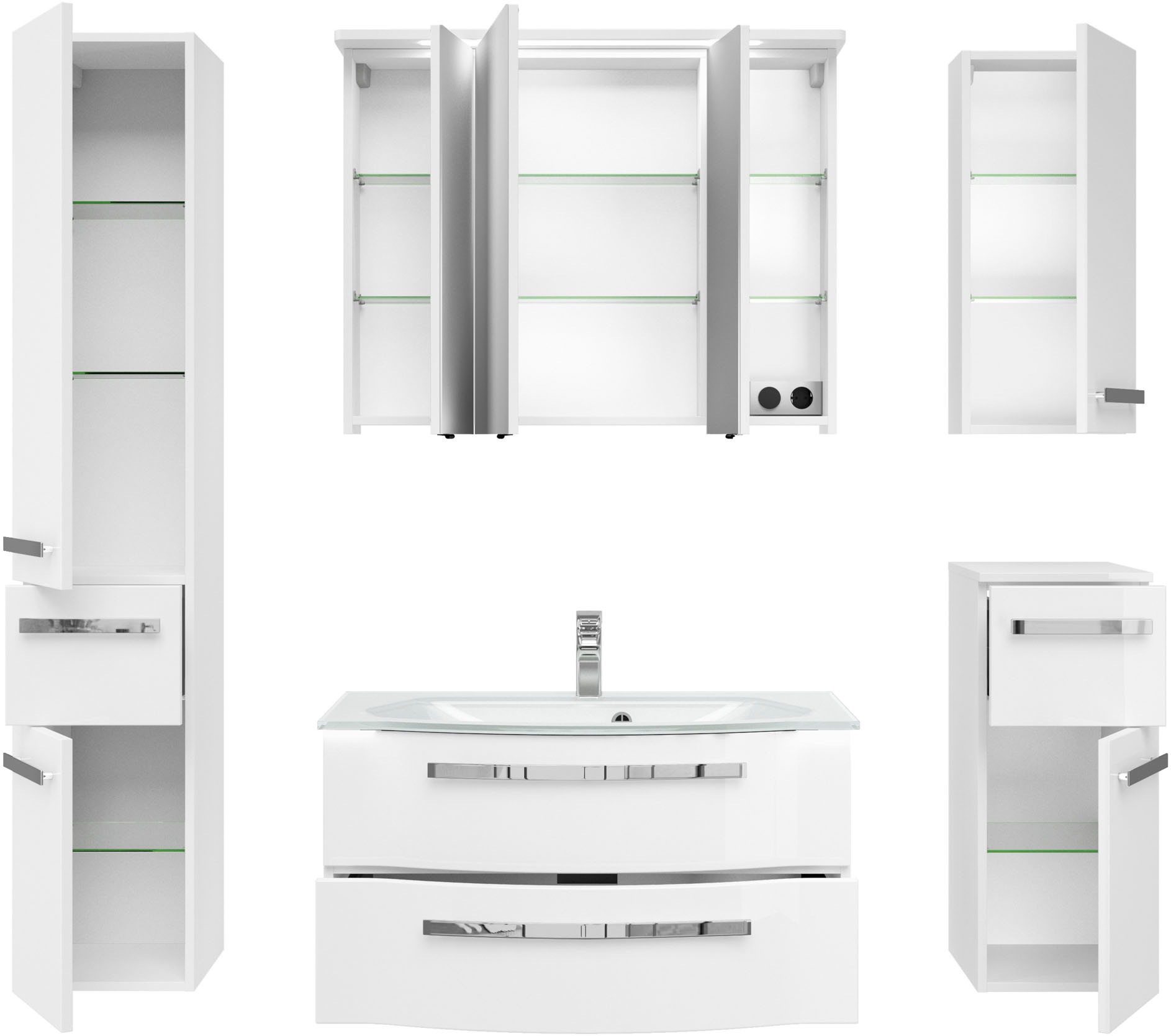 Saphir Badmöbel-Set "Serie 4005, vormontiert, Glaswaschbecken, Spiegelschra günstig online kaufen