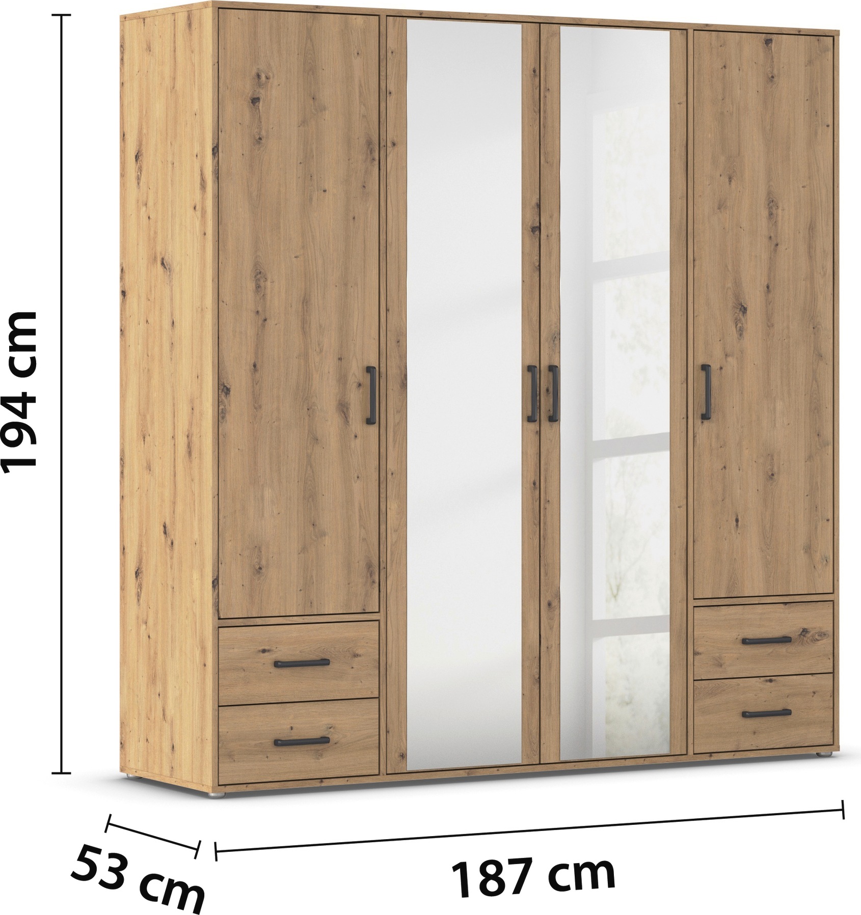 rauch Drehtürenschrank »Kleiderschrank Schrank Garderobe Wäscheschrank VOYAGER«, (in 3 verschiedenen Ausstattungen BASIC/CLASSIC/PREMIUM), mit modernen Griffen in Graumetallic, inkl. Schubkästen und Spiegel