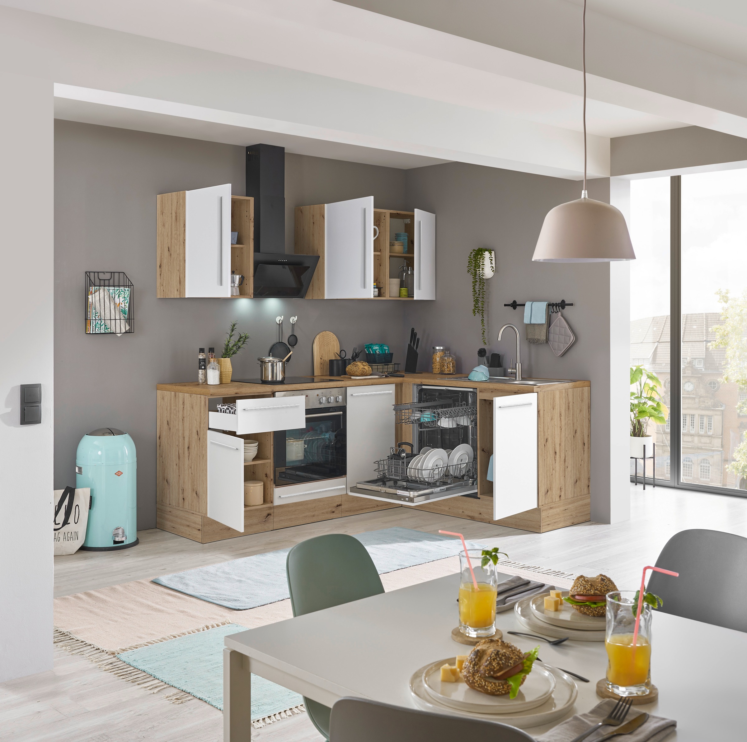 KOCHSTATION Winkelküche »Florida, Stellbreite 220x175 cm«, wahlweise mit E-Geräten, mit Softclose für Türen und Schubkästen