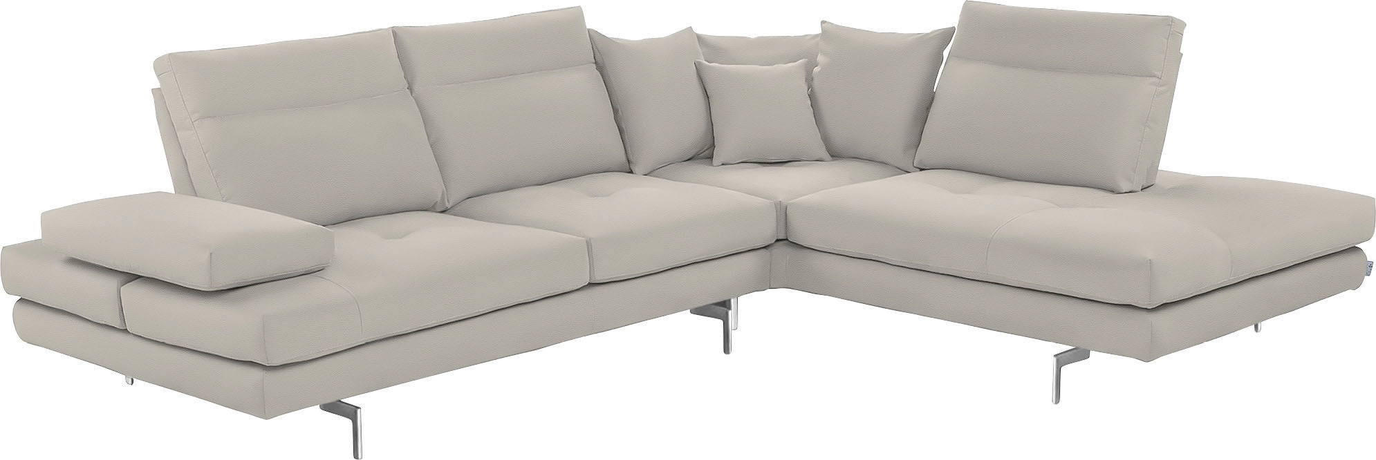 CALIA ITALIA Ecksofa "Toby Wing, B/T: 288/232 cm, Designsofa mit hohem Sitzkomfort, L-Form" Sitztiefenverstell.,wahlw. mit Kissen-Set, Füße chrom glänzend