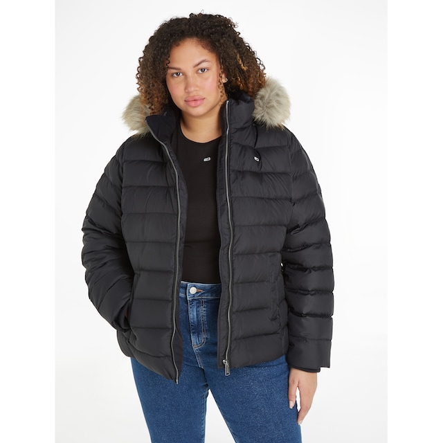 Tommy Jeans Curve Steppjacke »TJW CRV BASIC HOODED DOWN JACKET«, mit  Kapuze, PLUS SIZE CURVE,mit Fellimitat an der Kapuze kaufen | BAUR