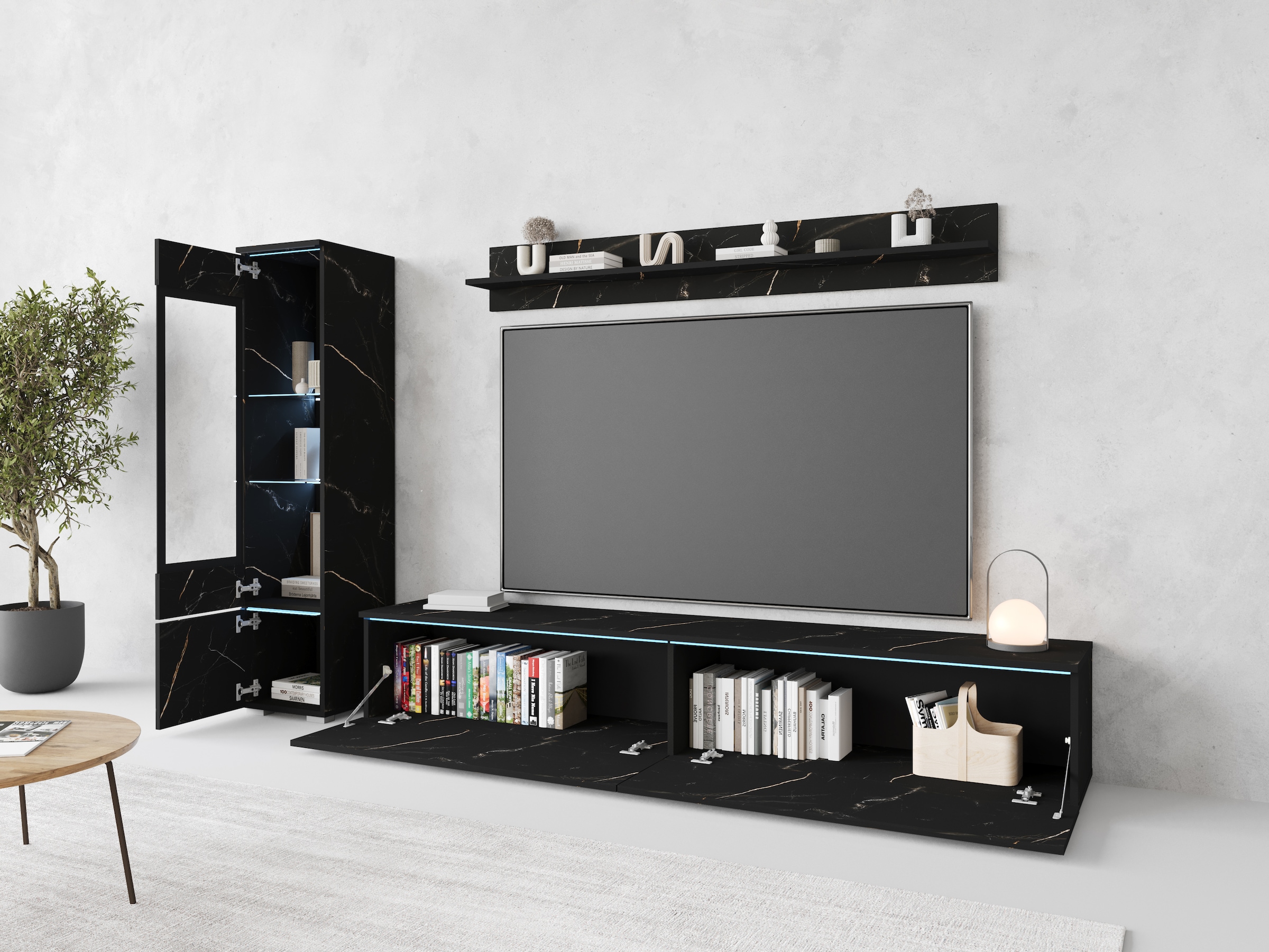 INOSIGN Wohnwand »VERA I, Vitrinen Türanschlag links/rechts wechselbar«, (Komplett-Set, 3 St.), Mediawand 230 cm, Vitrine mit Verglasung, stehend und hängend