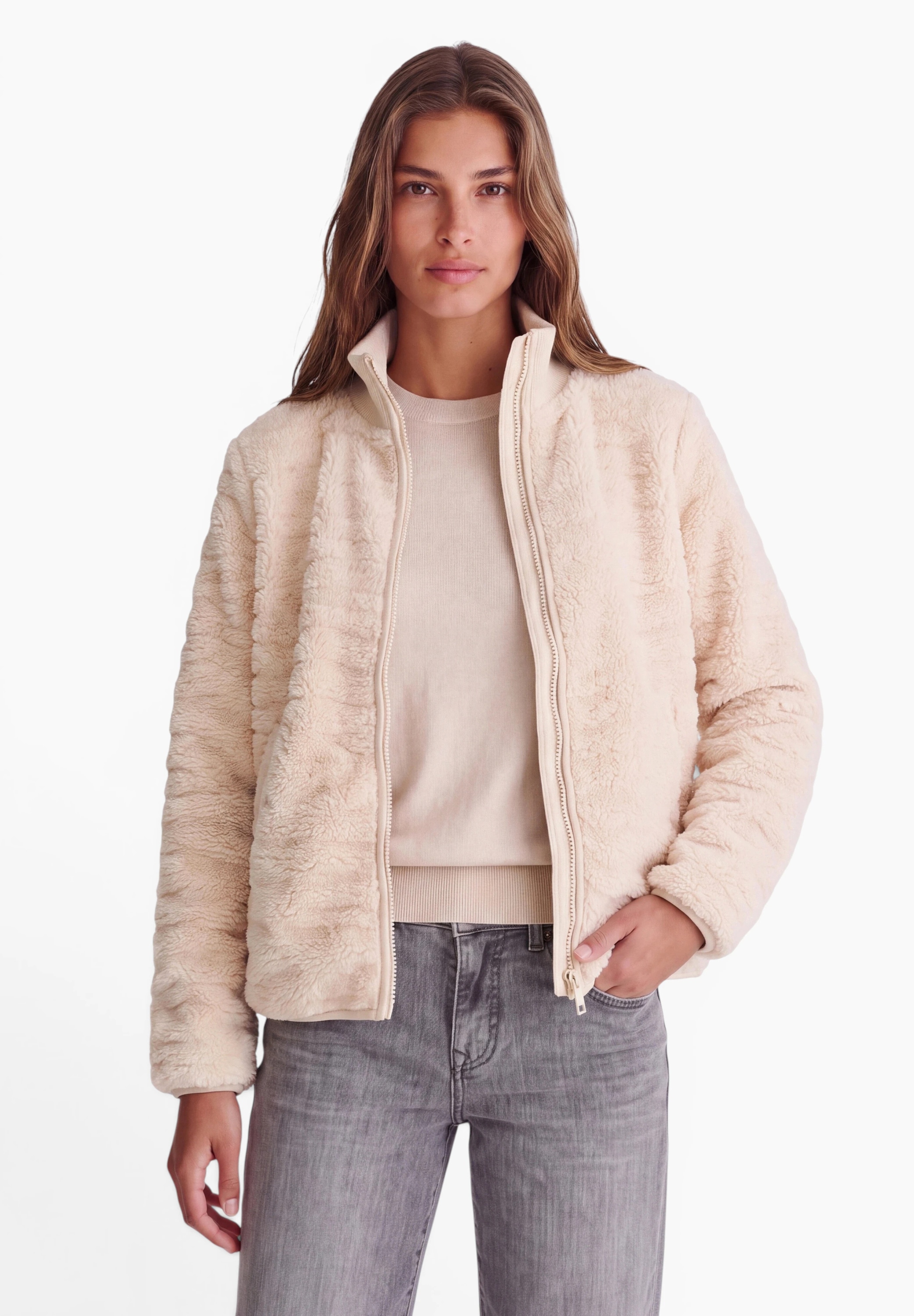 STREET ONE STUDIO Fellimitatjacke ohne Kapuze mit Stehkragen