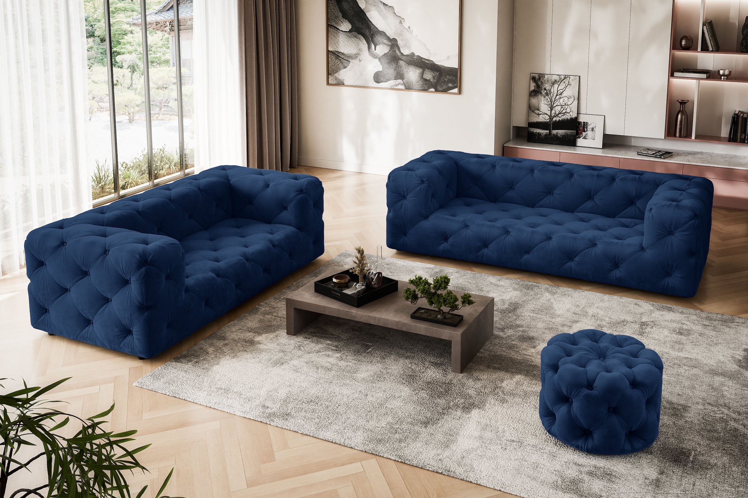 PLACES OF STYLE Hocker »FOLLINA« Polsterhocker mit klassischer Chesterfield-Knopfheftung