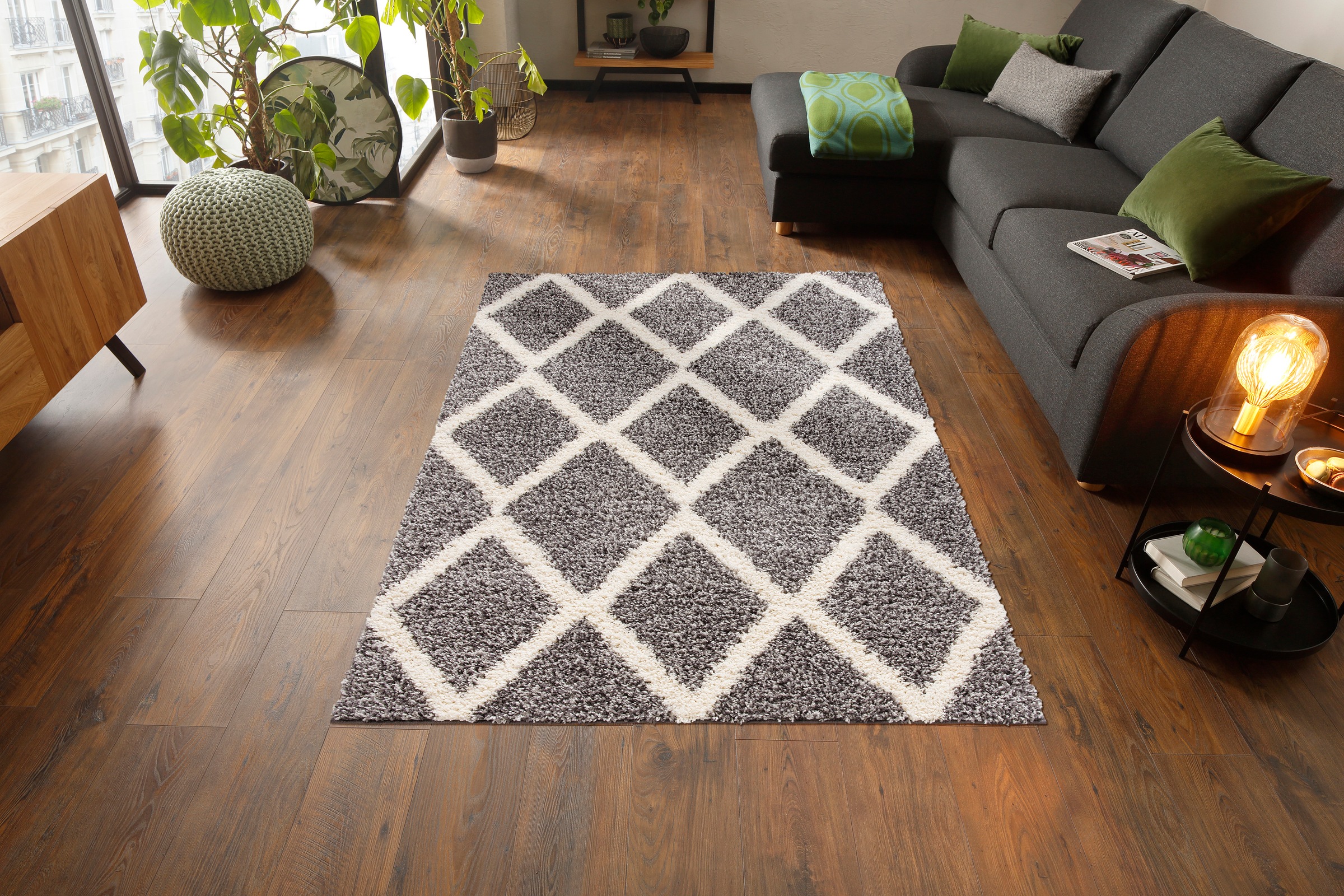my home Hochflor-Teppich »Linz«, rechteckig, 31 mm Höhe, Rauten Design, Hochflor, besonders weicher Teppich, gewebt, rechteckig