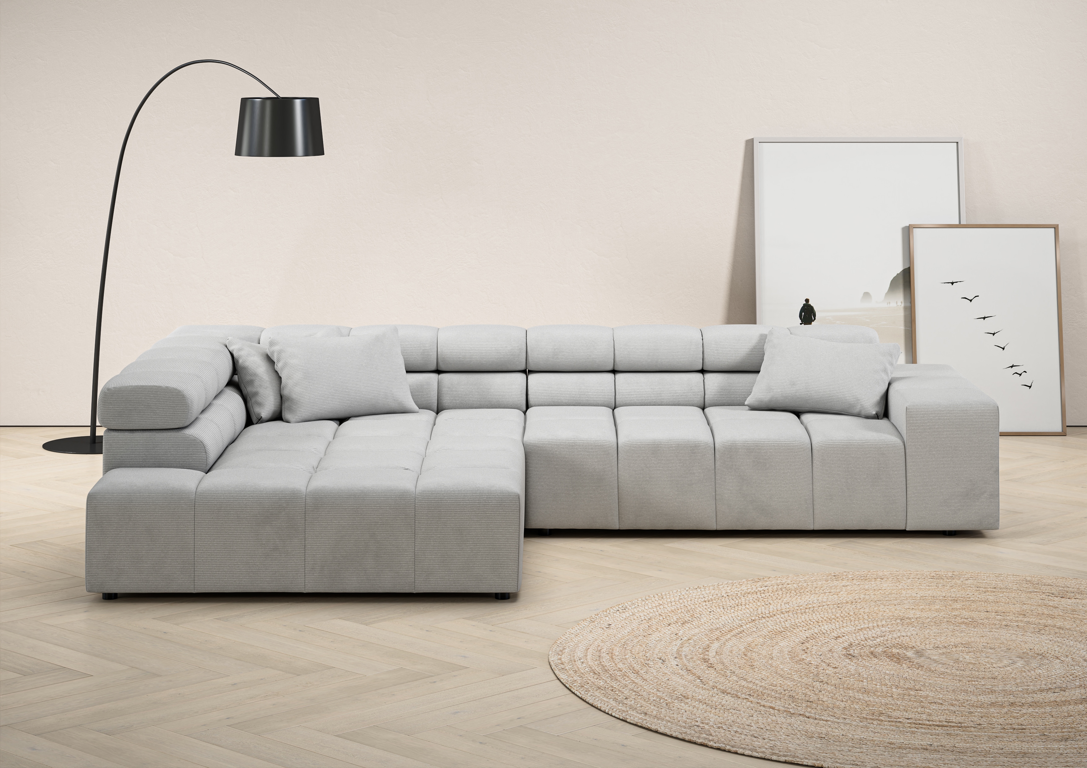 Home affaire Ecksofa "Ancona, Ecksofa, incl. Kopfteilverstellung, Breite 319 cm, L-Form" wahlweise motorische Sitztiefenverstellung, auch in Cord + Easy Care