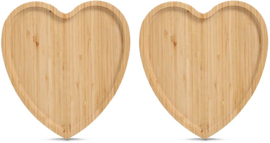 ZELLER PRESENT Servierbrett "Serviertablett "Herz", Bambus, 100% FSC, 2-tlg.", B/H/L: 25cm x 1,5cm x 27cmhellbraun, Schneidebretter, Dekotablett,