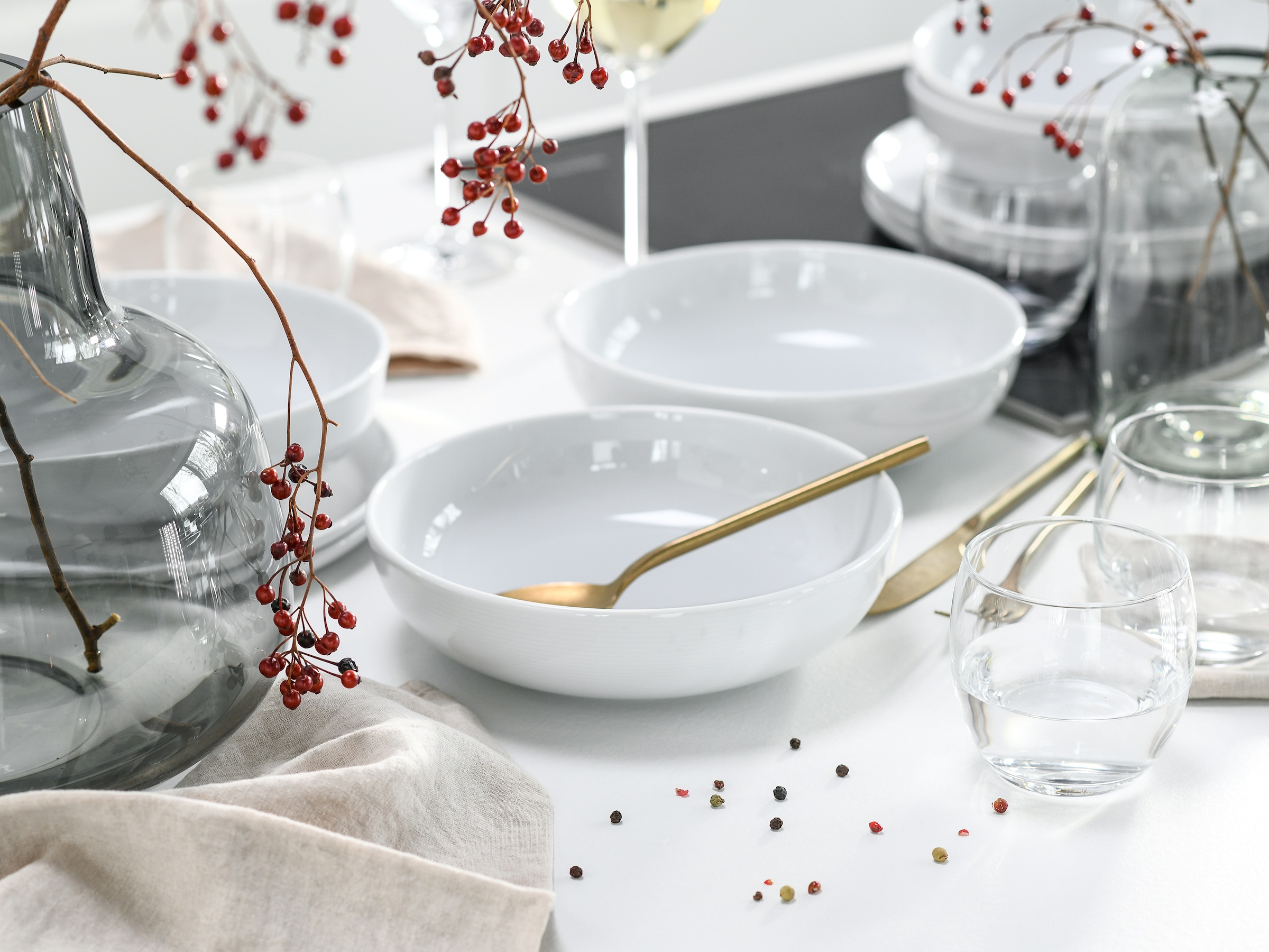 CreaTable Tafelservice »Session, Service, Teller-Set, 12-tlg.« Teller ohne Fahne mit großem Spiegel, Elegantes Rillenrelief