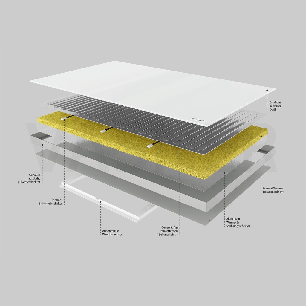 Vasner Infrarotheizung »Glas mit Rahmen grau, 300 W, Citara G«, Infrarot Glasheizung, IP44 Bad geeignet