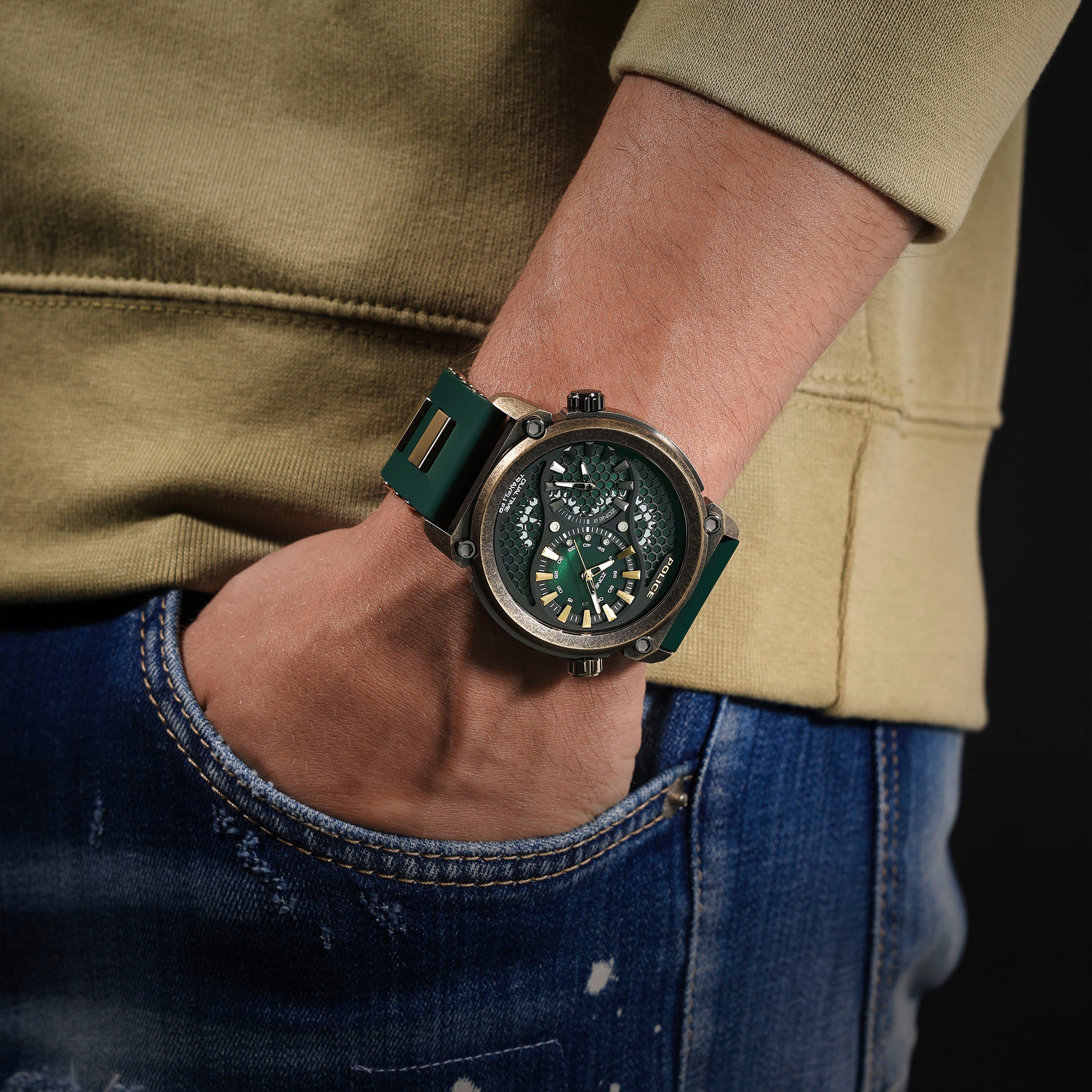 Police Multifunktionsuhr »BOA«, Quarzuhr, Armbanduhr, Herrenuhr, Silikonarmband, analog, Dualzeit