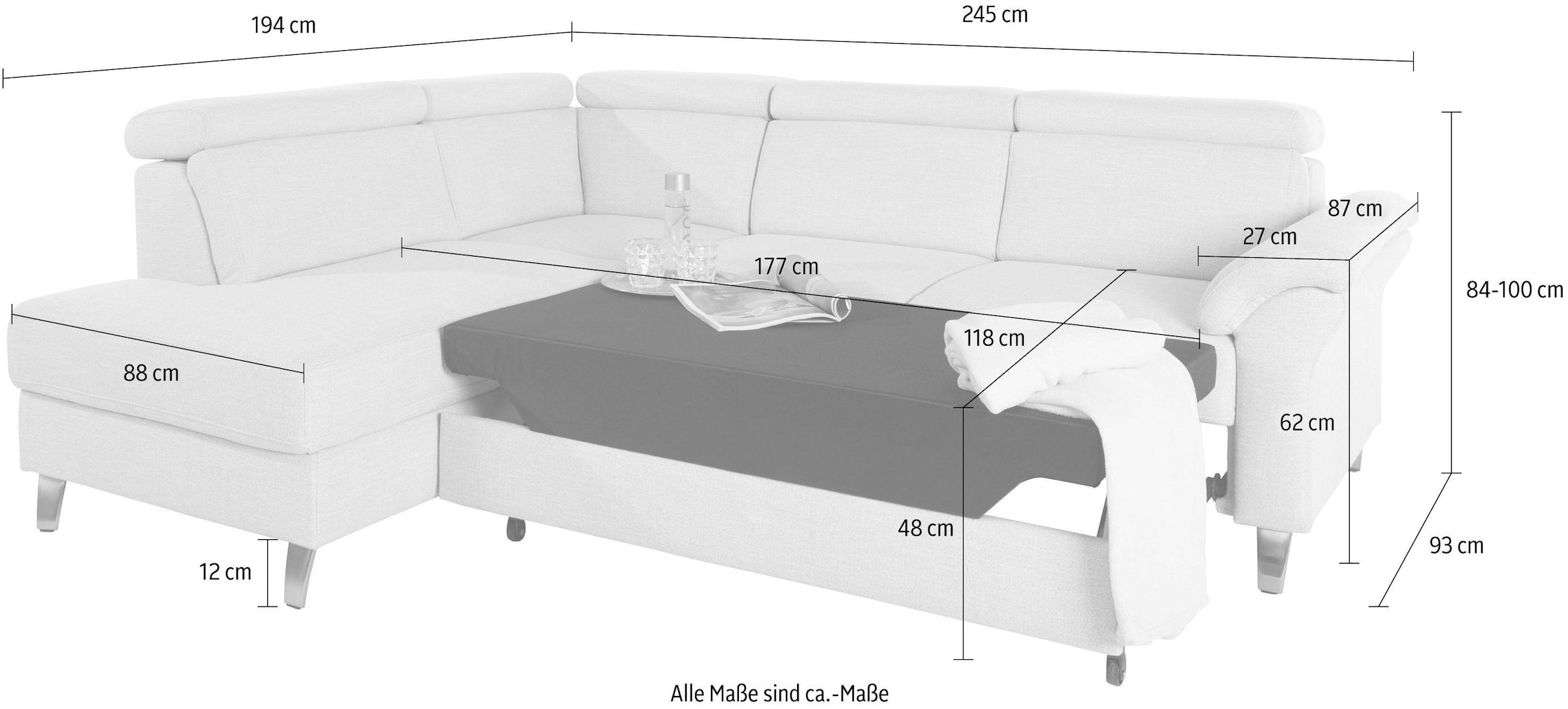 sit&more Ecksofa, inklusive Kopfteilverstellung, wahlweise mit Bettfunktion und Bettkasten