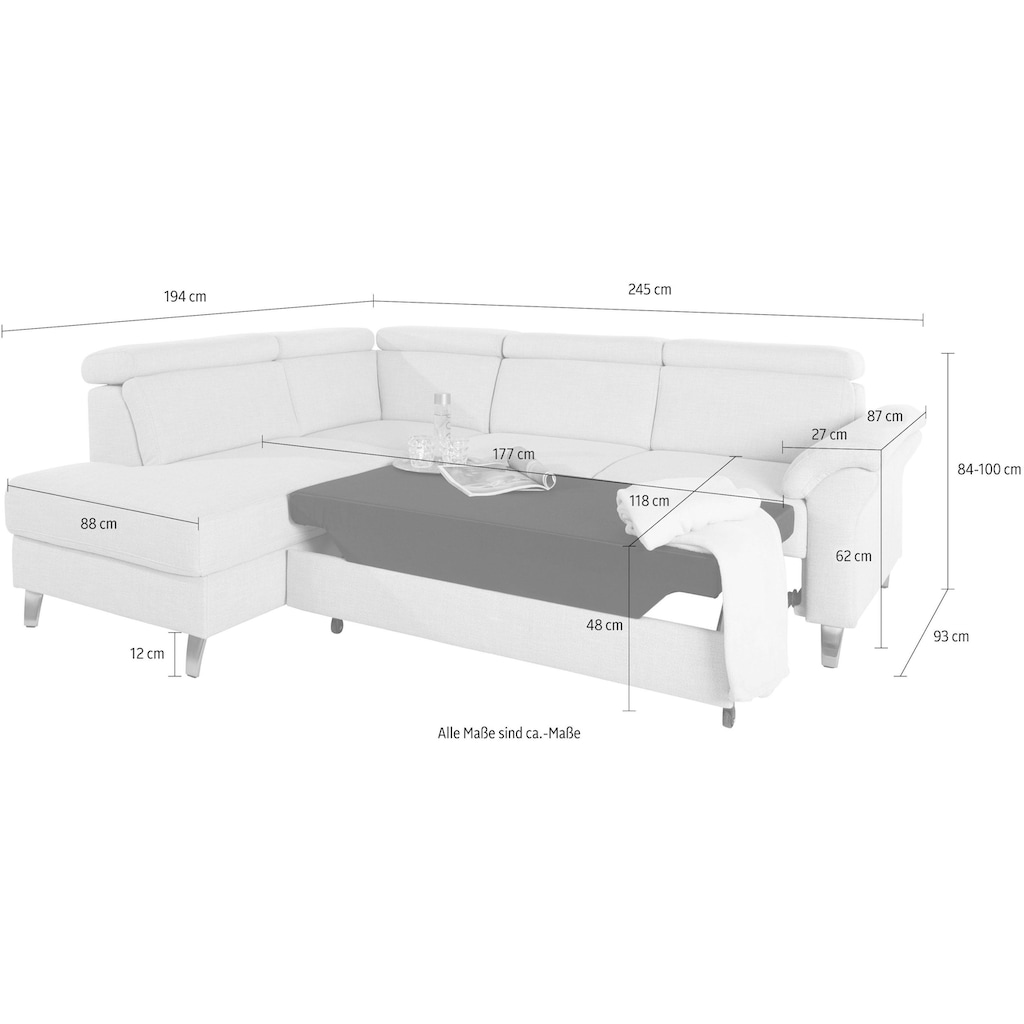 sit&more Ecksofa, inklusive Kopfteilverstellung, wahlweise mit Bettfunktion und Bettkasten