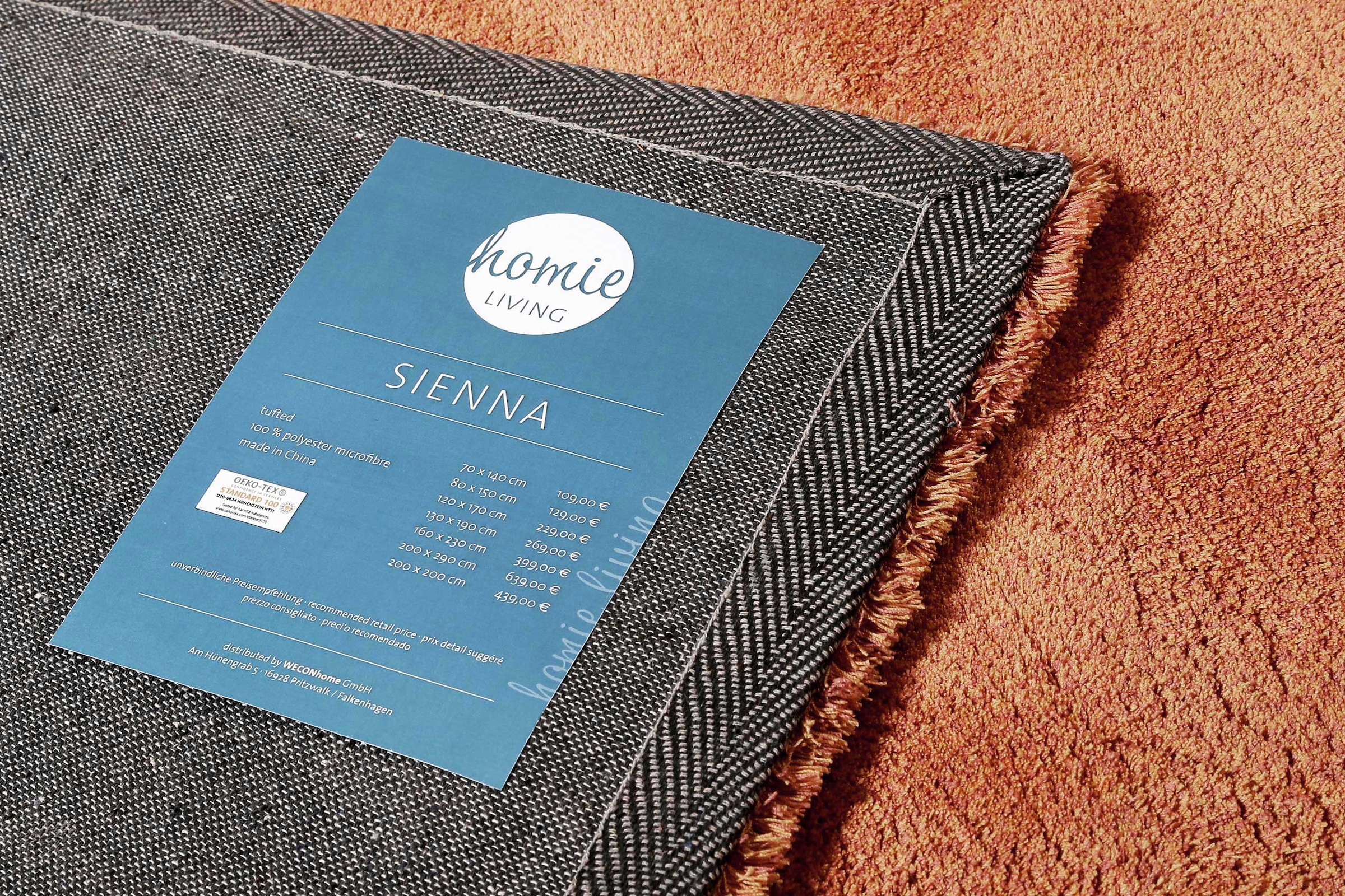 Homie Living Teppich »Sienna«, quadratisch, 20 mm Höhe, Hochflor, Microfaser, uni, weich & kuschelig, Wohnzimmer, Schlafzimmer