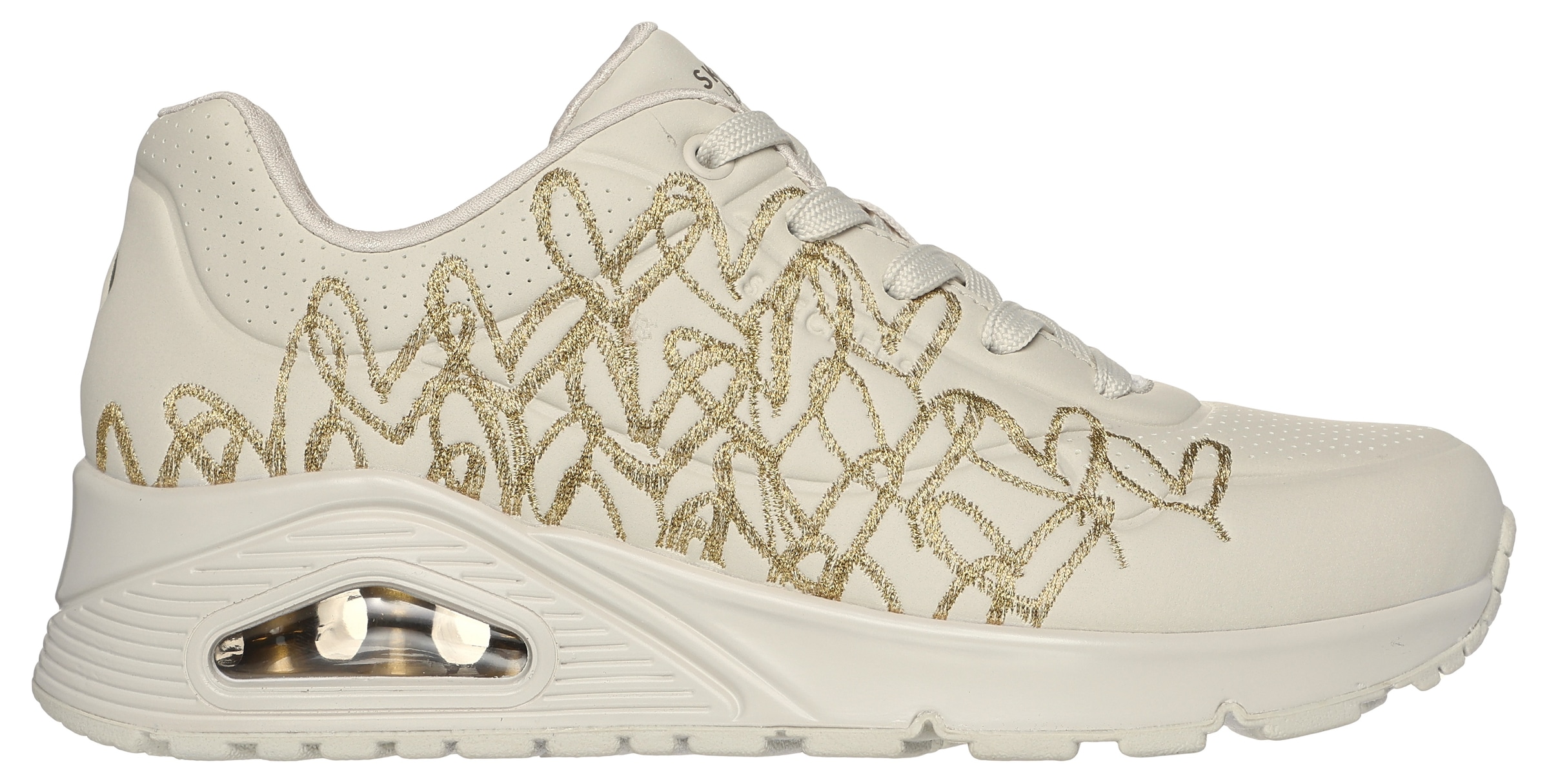 Skechers Sneaker »UNO-GOLDEN HEART«, Freizeitschuh, Schnürschuh mit goldfarbenen Mylar-Stickereien