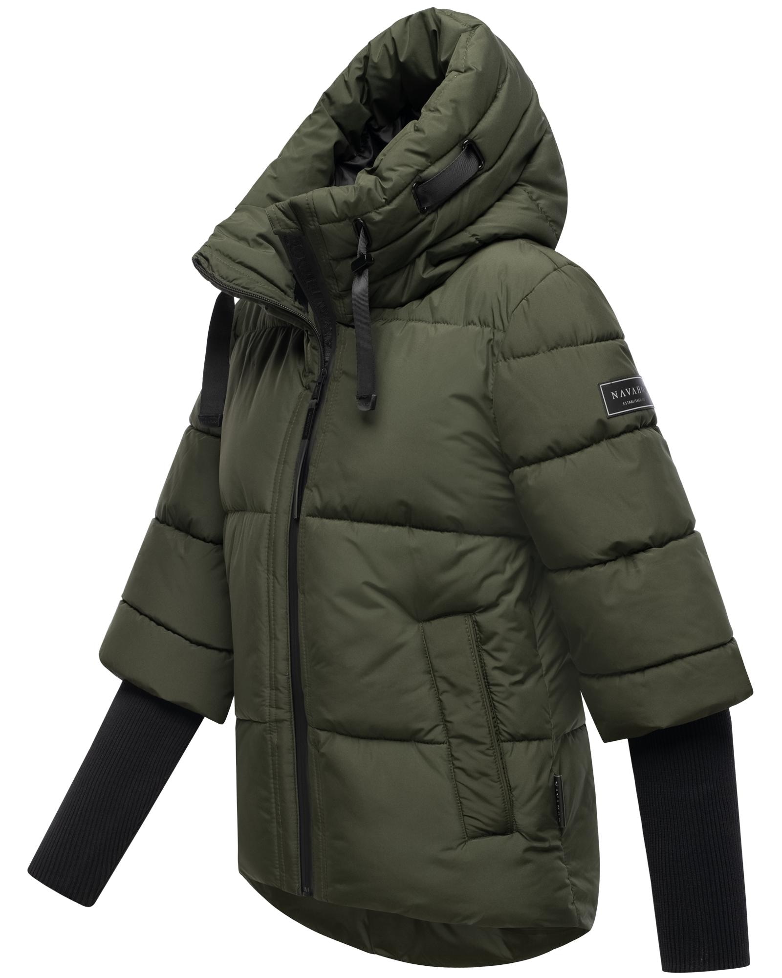 Navahoo Steppjacke »Lotusherz XIV«, mit Kapuze, Warme gesteppte Winterjacke mit Rippstrickärmeln