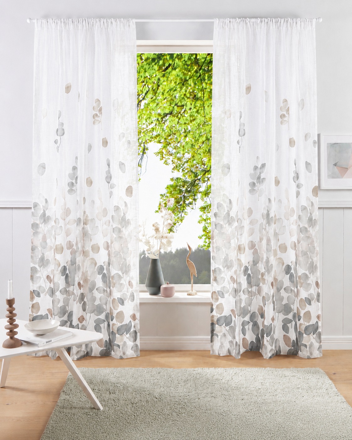 OTTO home Gardine "Reeffa" Multifunktionsband 1 Stk. tlg. Blätterdruck, leichter Lichtschutz, Leinenoptik, modern und schön