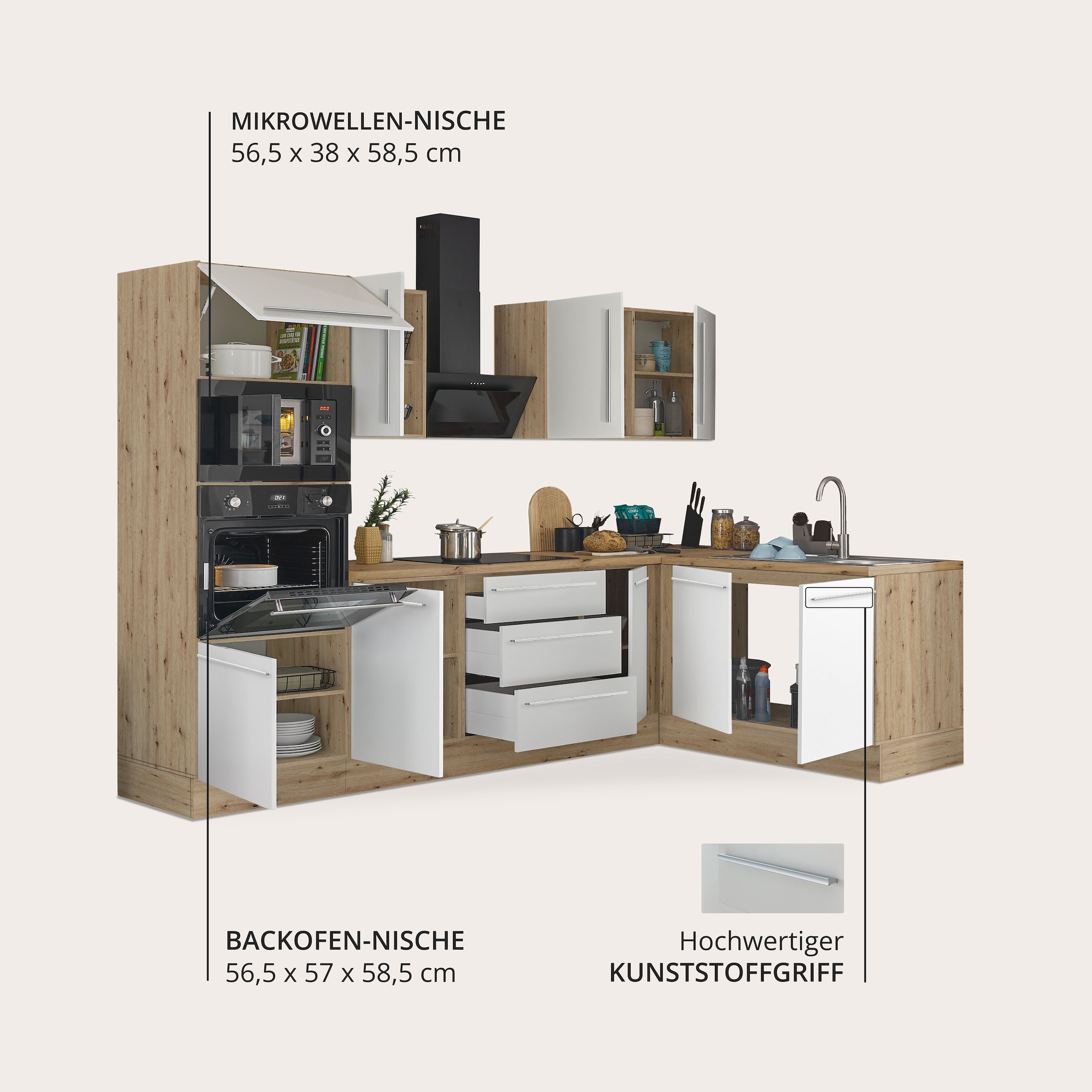 KOCHSTATION Winkelküche »Florida, Stellbreite 270x165 cm« wahlweise mit E-Geräten, mit Softclose für Türen und Schubkästen