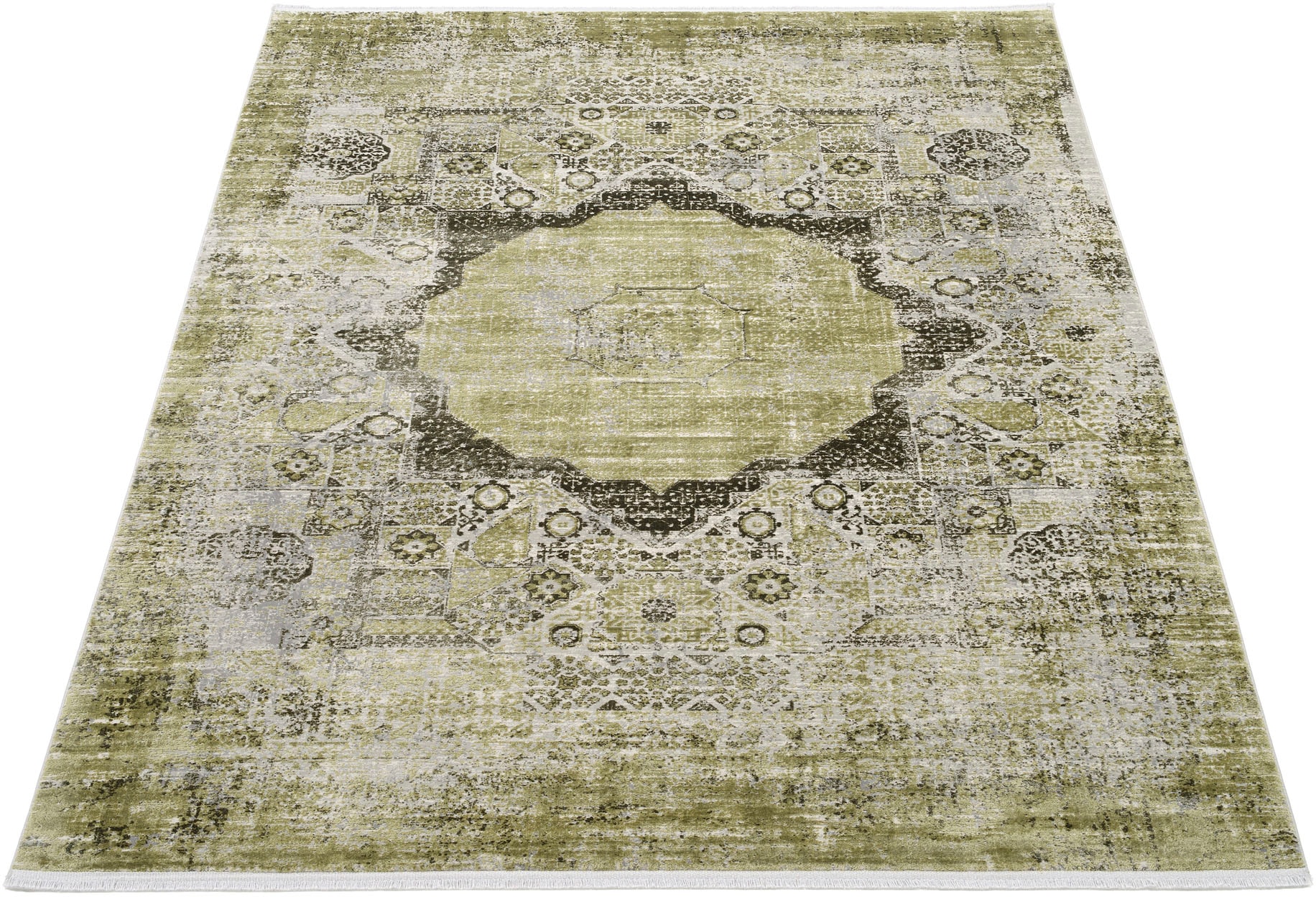 OCI DIE TEPPICHMARKE Teppich "COLOUR MEDI" rechteckig 8 mm Höhe Glanz Viskose, mit Fransen, Hoch Tief Struktur, Vintage, Wohnzimmer