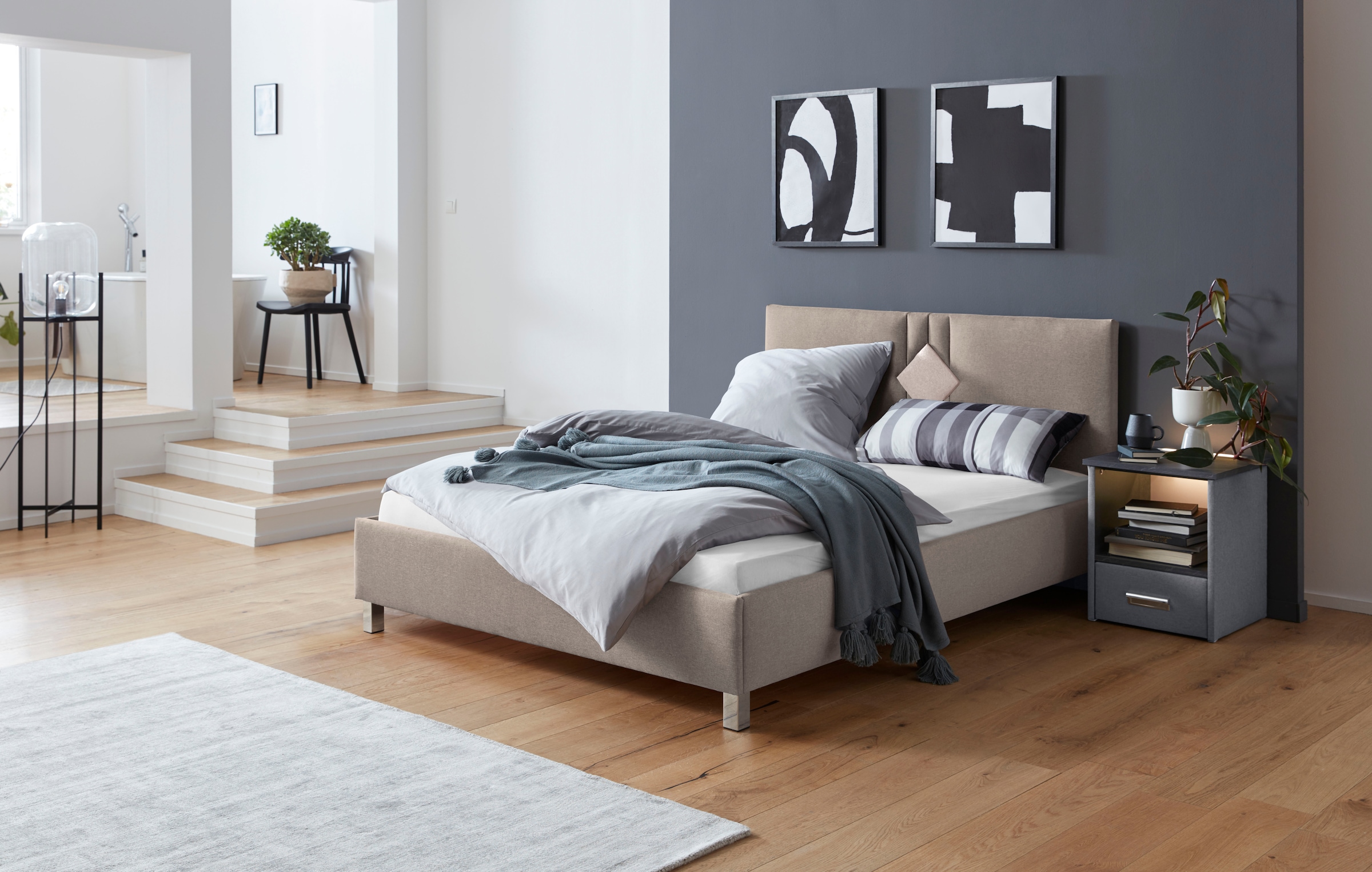 Polsterbett, beige (dunkelbeige), B:170cm H:98cm L:210cm, Bezug Bett: 100% Polyester;Bonnell-Federkernmatratze: 51% Polypropylen, 39% Polyester, 10% Baumwolle;Kaltschaummatratze: 100% Polyester, Bezug abnehm- und waschbar bis 60C, WESTFALIA SCHLAFKOMFORT,
