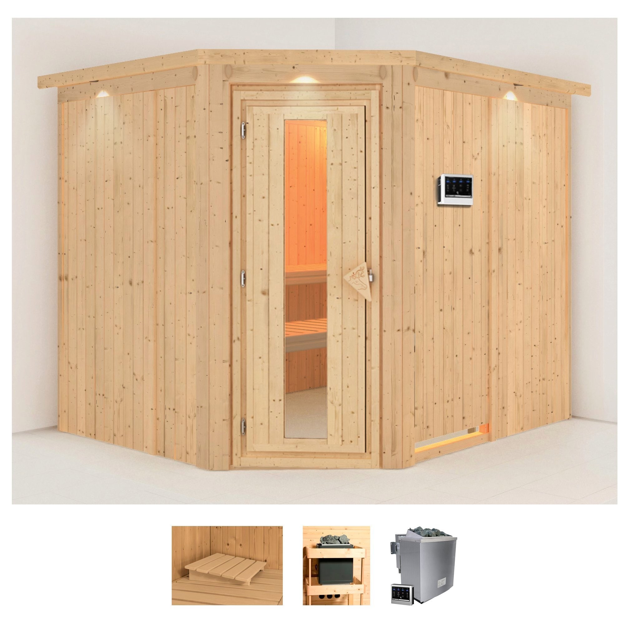 KARIBU Sauna "Marit", Bio-Kombiofen, externe Steuerung, 9 kW, beige, Saunen, Ofen 9 kW Bio externe Strg easy