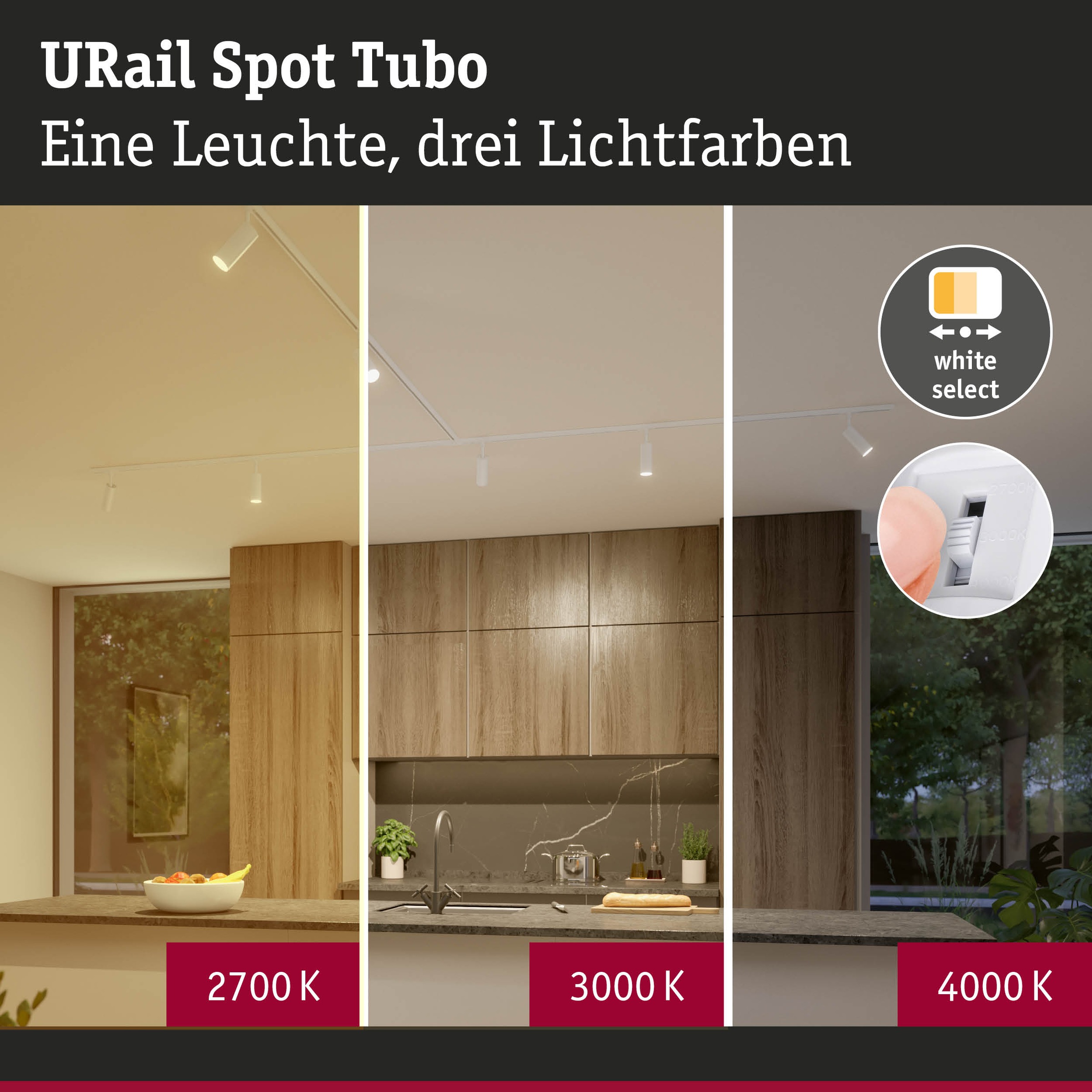 Paulmann Schienensystem-Leuchten »URail Spot Tubo 1x4W 2700-4000K 230V« LED-Modul 1 Stk. Farbwechsler 3-Step-Dim