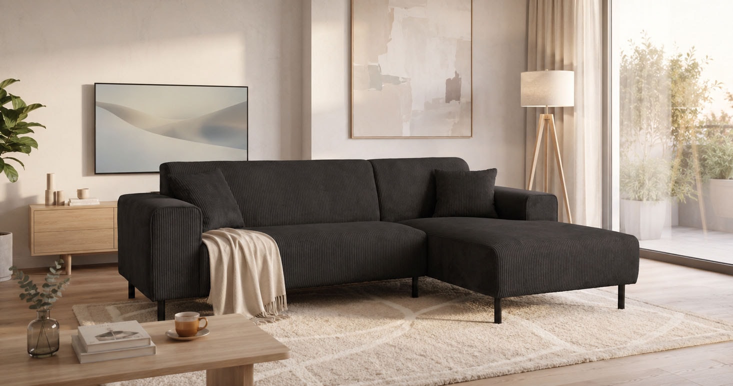 OTTO home Ecksofa "ARROS L-Form mit Wellenunterfederung, Maße B/T/H: 235/163/81 cm" incl. Zierkissen, mit Recamiere rechts/links bestellbar, auch in Cord