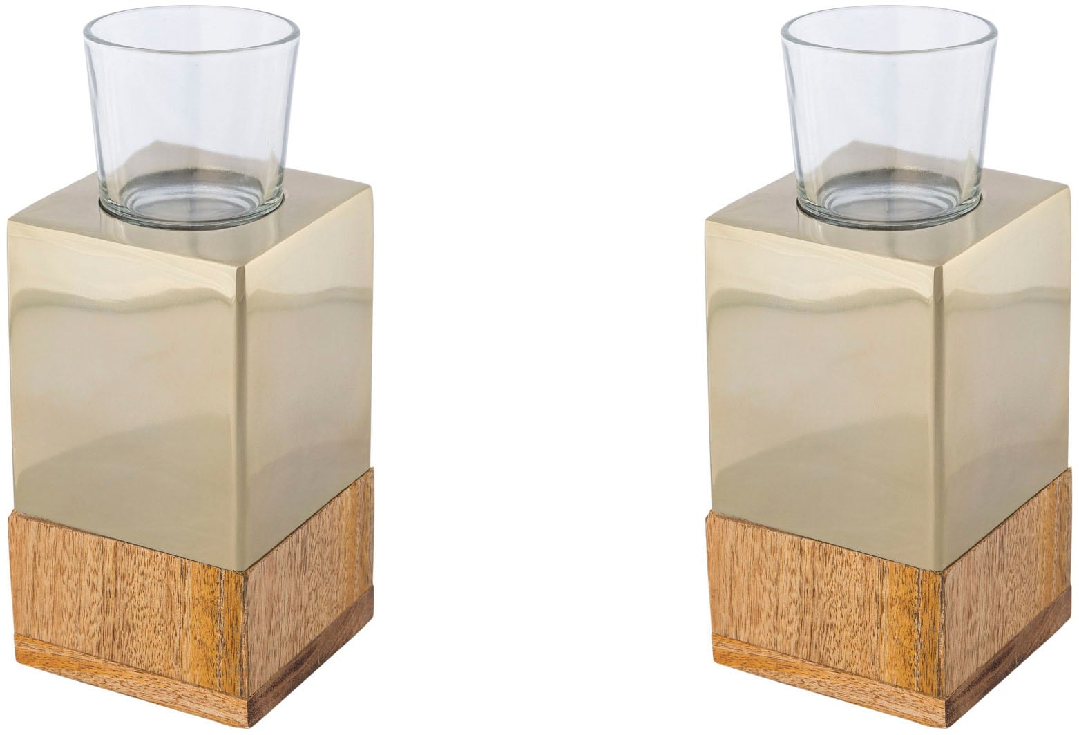 Teelichthalter »Kerzenhalter Tower«, (Set, 2 St.), aus Holz, Edelstahl und Glas