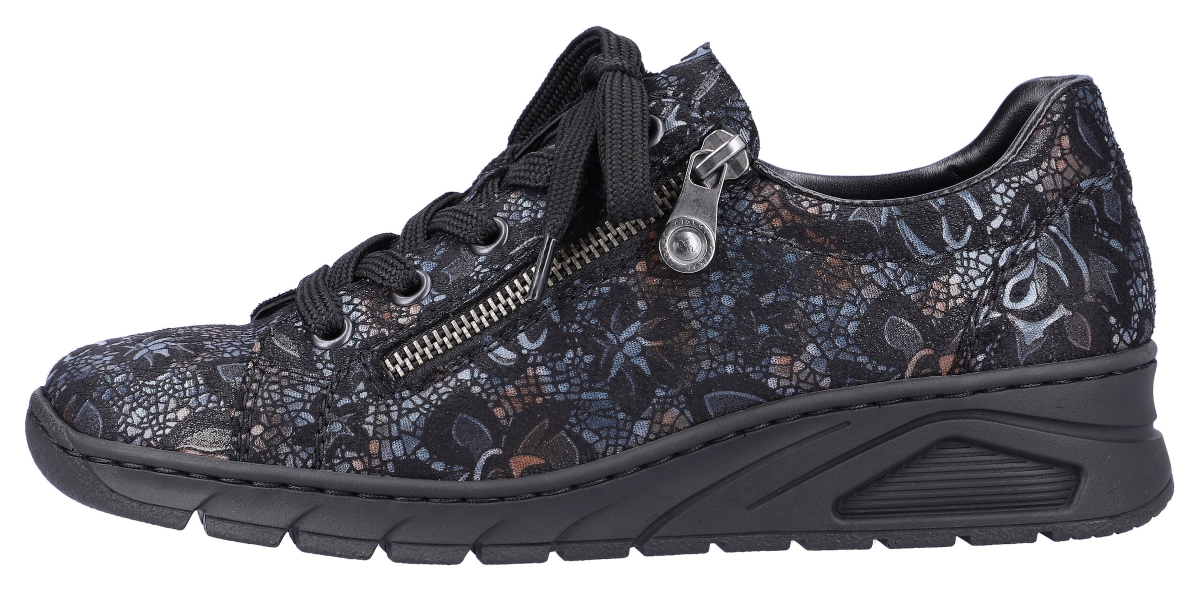 Rieker Wedgesneaker, mit floralem Druck, Freizeitschuh, Halbschuh, Schnürschuh