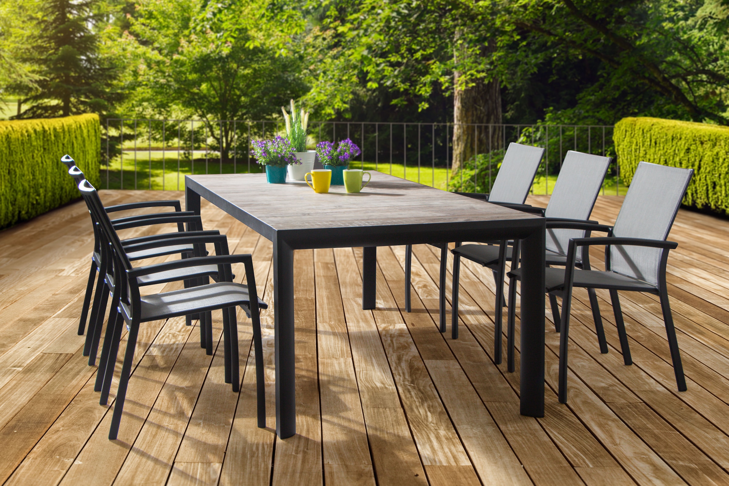 Siena Garden Gartensessel »VELIA Stapelsessel matt anthrazit« Gestell aus Aluminium, Ranotex®-Gewebe dunkelgrau