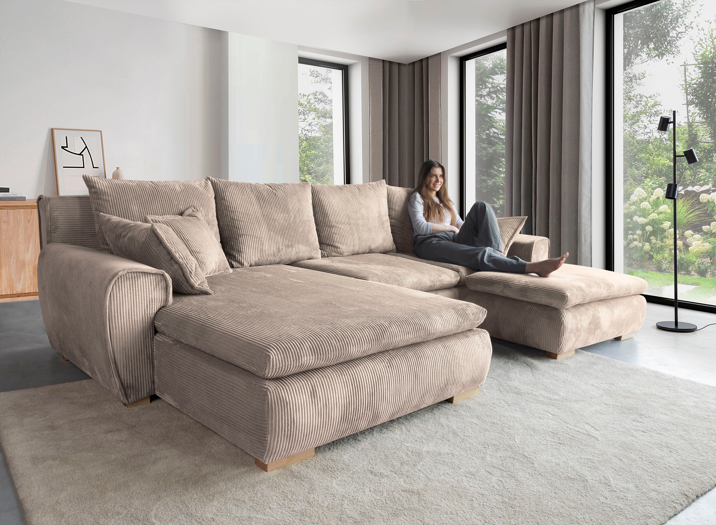 Home affaire Ecksofa "Katja L-Form", Cord Bezug, inkl. Schlaffunktion und S günstig online kaufen