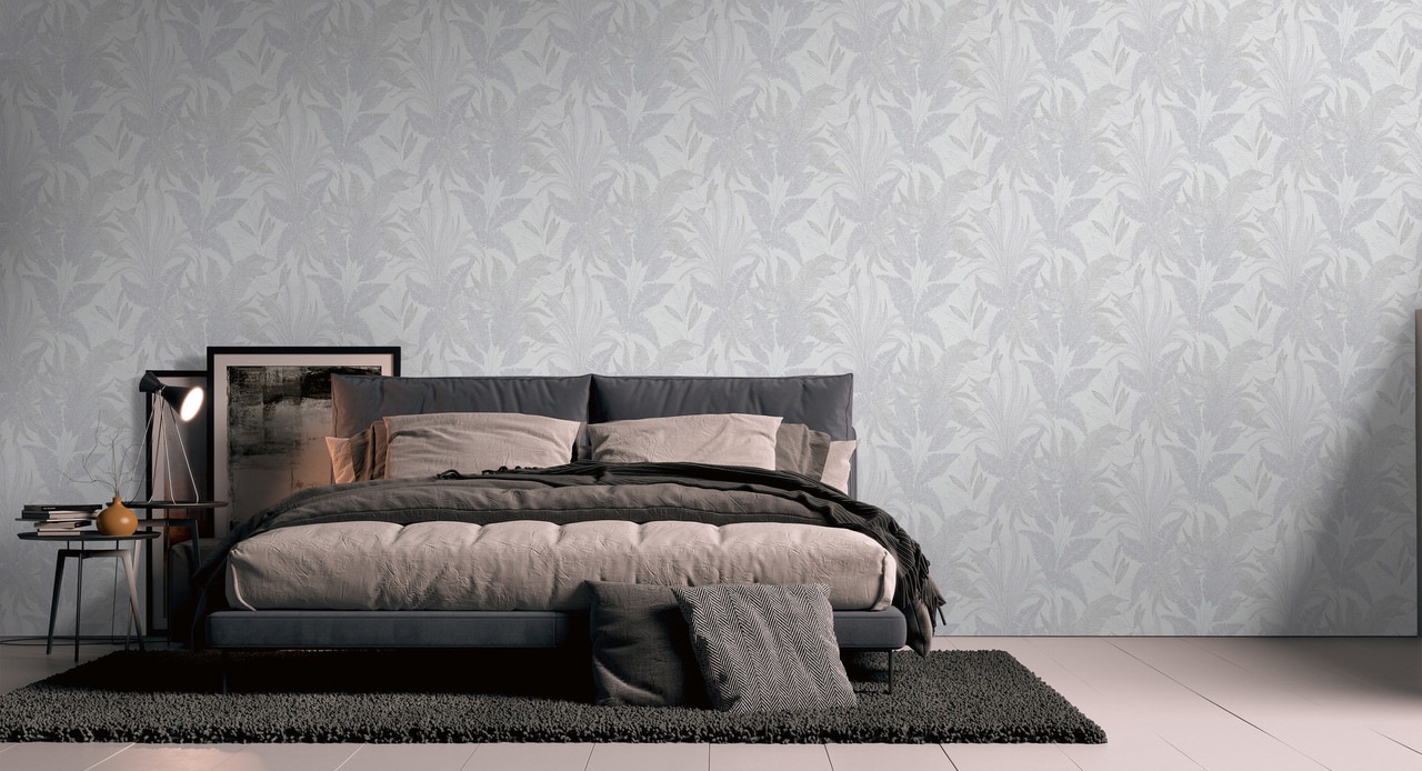 living walls Vliestapete "Stories of Life Blätter Tapete Grau moderne Vliestapete" Wald botanisch floral leicht strukturiert Metallic Mustertapete für Wohnzimmer Tapeten Wohnzimmer Schlafzimmer