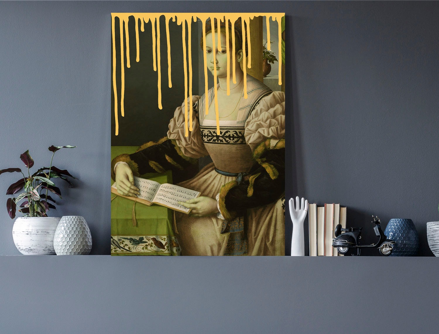 queence Acrylglasbild "Frau mit Buch und Farbklecks", Kunst-Gemälde-Frau-Bi günstig online kaufen