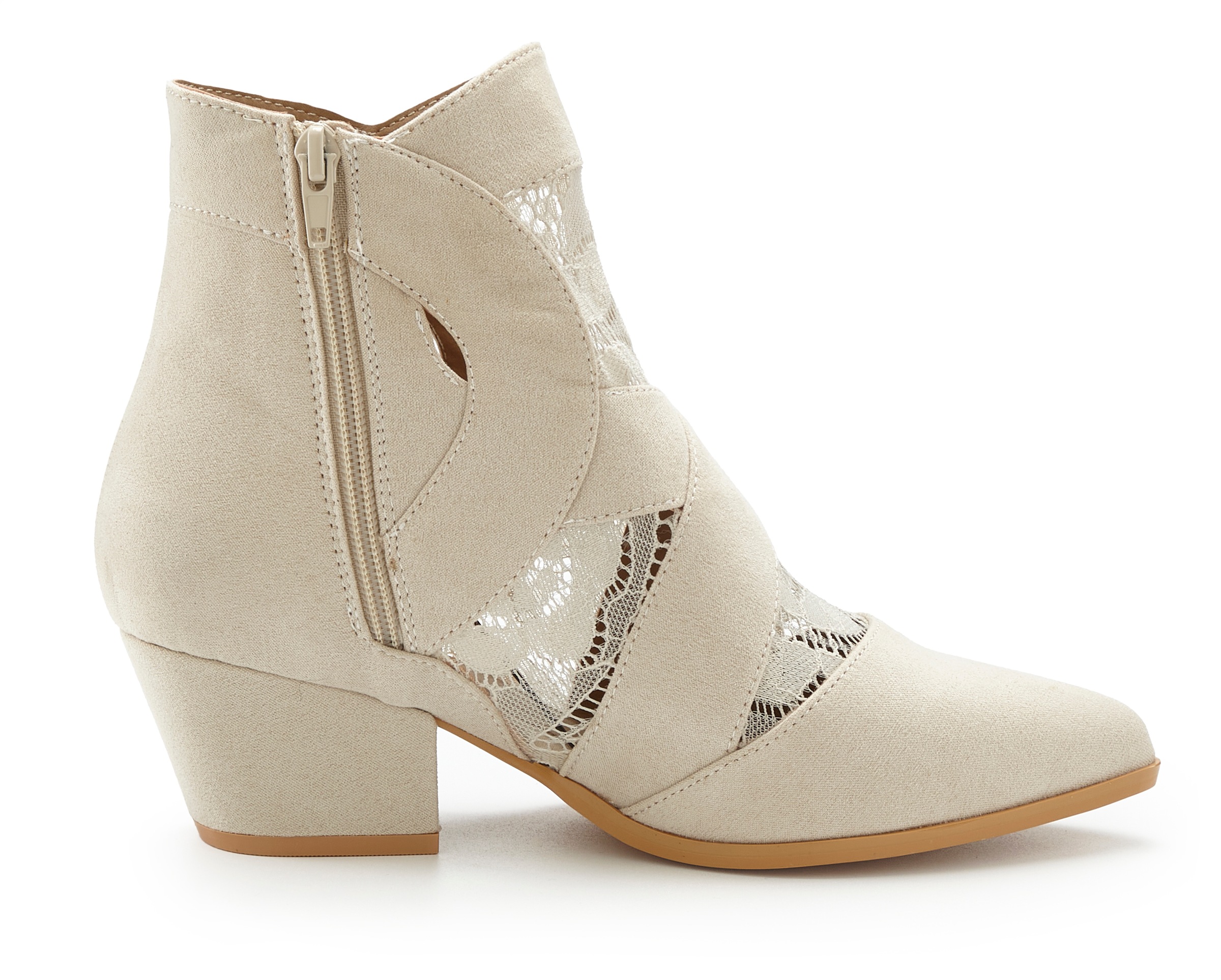 Stiefelette LASCANA, Damen, Gr. 37, beige, Obermaterial: 100% Textilmaterial. Decksohle: 100% Lederimitat. Laufsohle: 100% Synthetik, leicht transparent, unifarben, Schuhe Cowboy-Stiefelette Stiefelette Cowboyboots Sommerboots, mit Spitze & bequemen Block 3