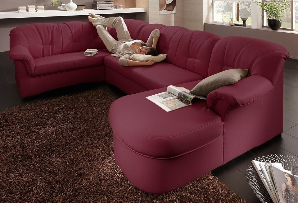 DOMO collection Wohnlandschaft "Papenburg, zeitlose Rückensteppung, bequem, U-Form, Breite 297cm" in großer Farbvielfalt, wahlweise mit Bettfunktion