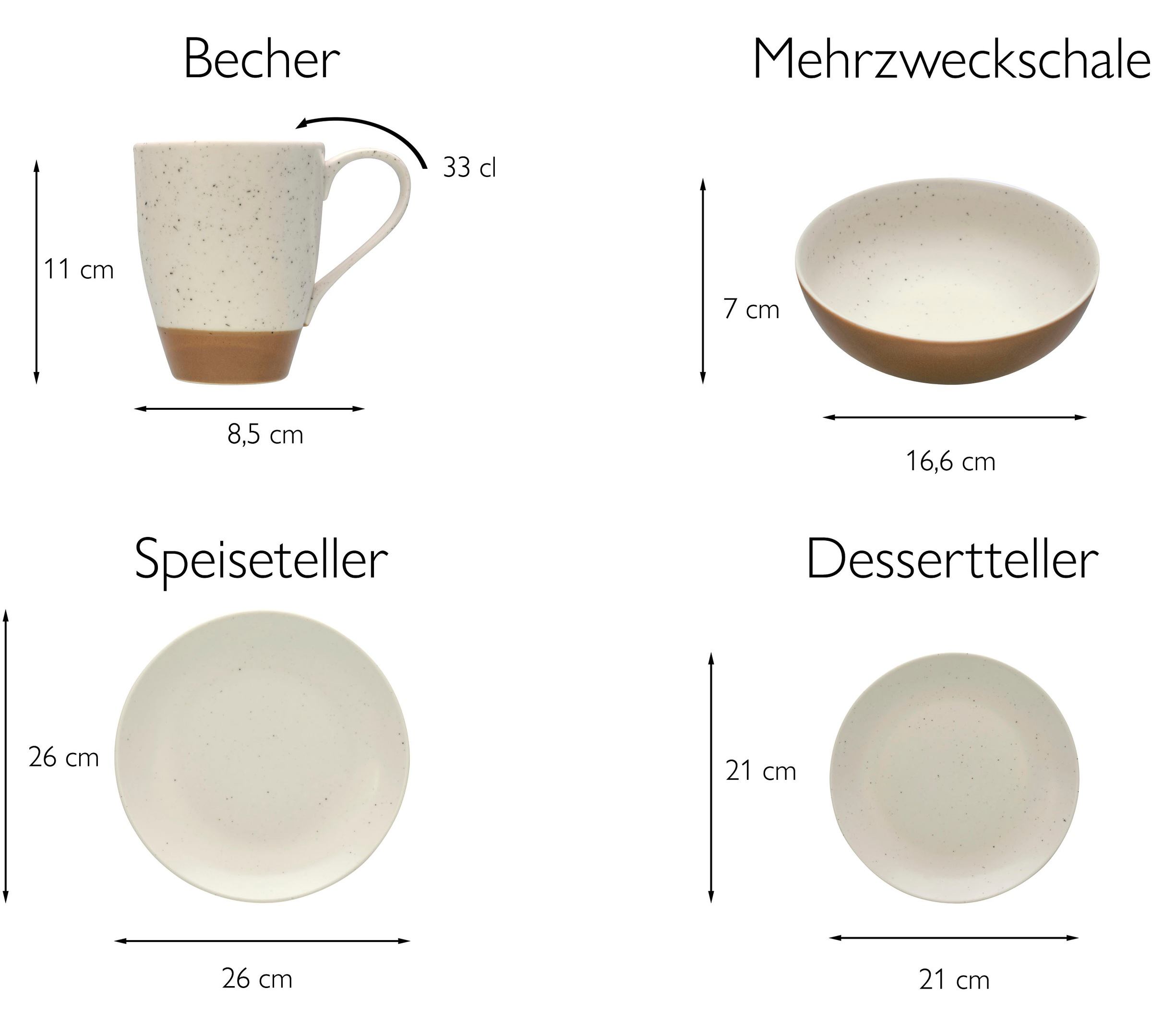 CreaTable Kombiservice »Geschirr-Set Sand Dunes«, (Set, 16 tlg., Kaffeeservice und Tafelservice im Set, für 4 Personen), Service, handwerklicher Töpfercharakter, 16 Teile, für 4 Personen